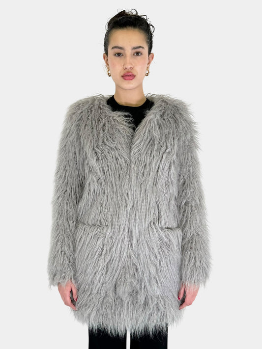 Faux Fur Single Clasp Coat - Size S