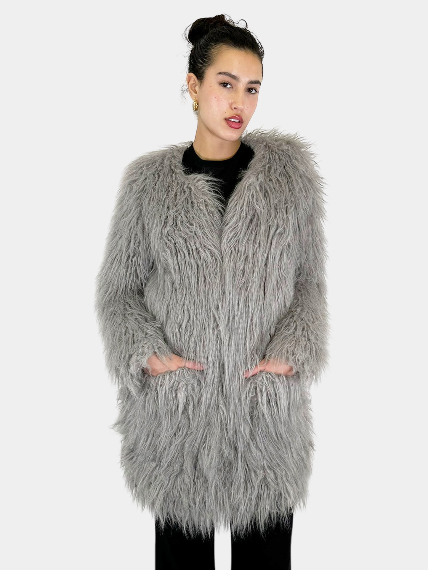 Faux Fur Single Clasp Coat - Size S