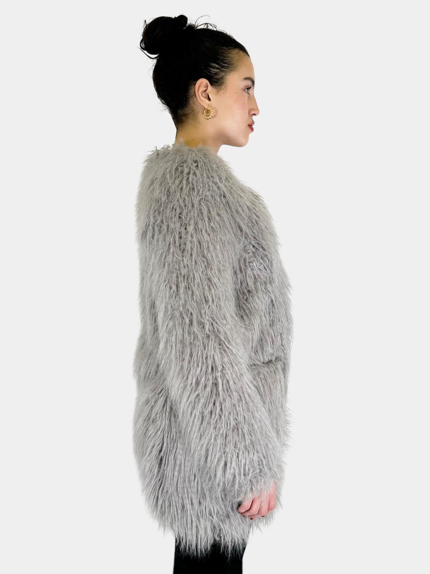 Faux Fur Single Clasp Coat - Size S