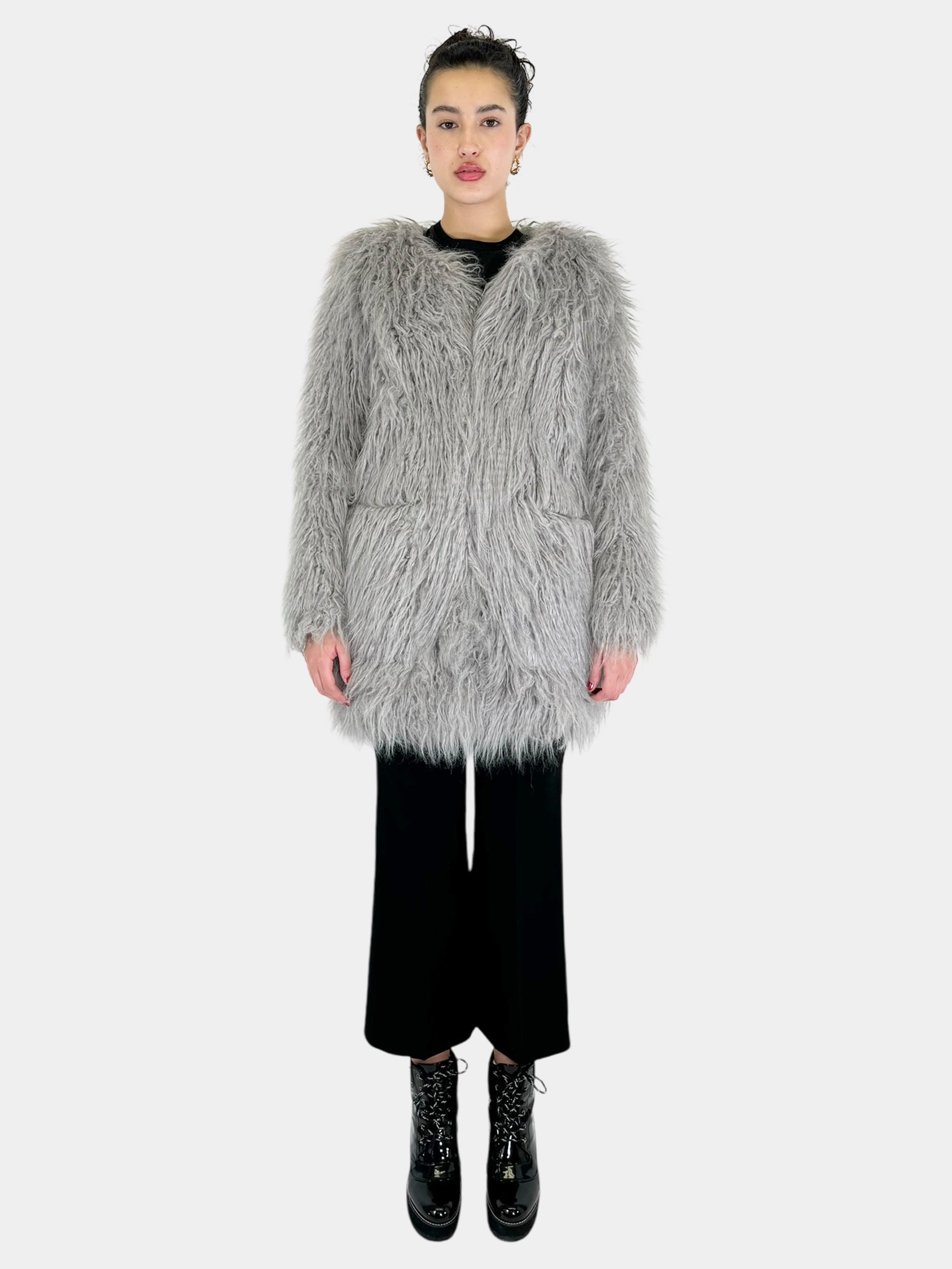 Faux Fur Single Clasp Coat - Size S
