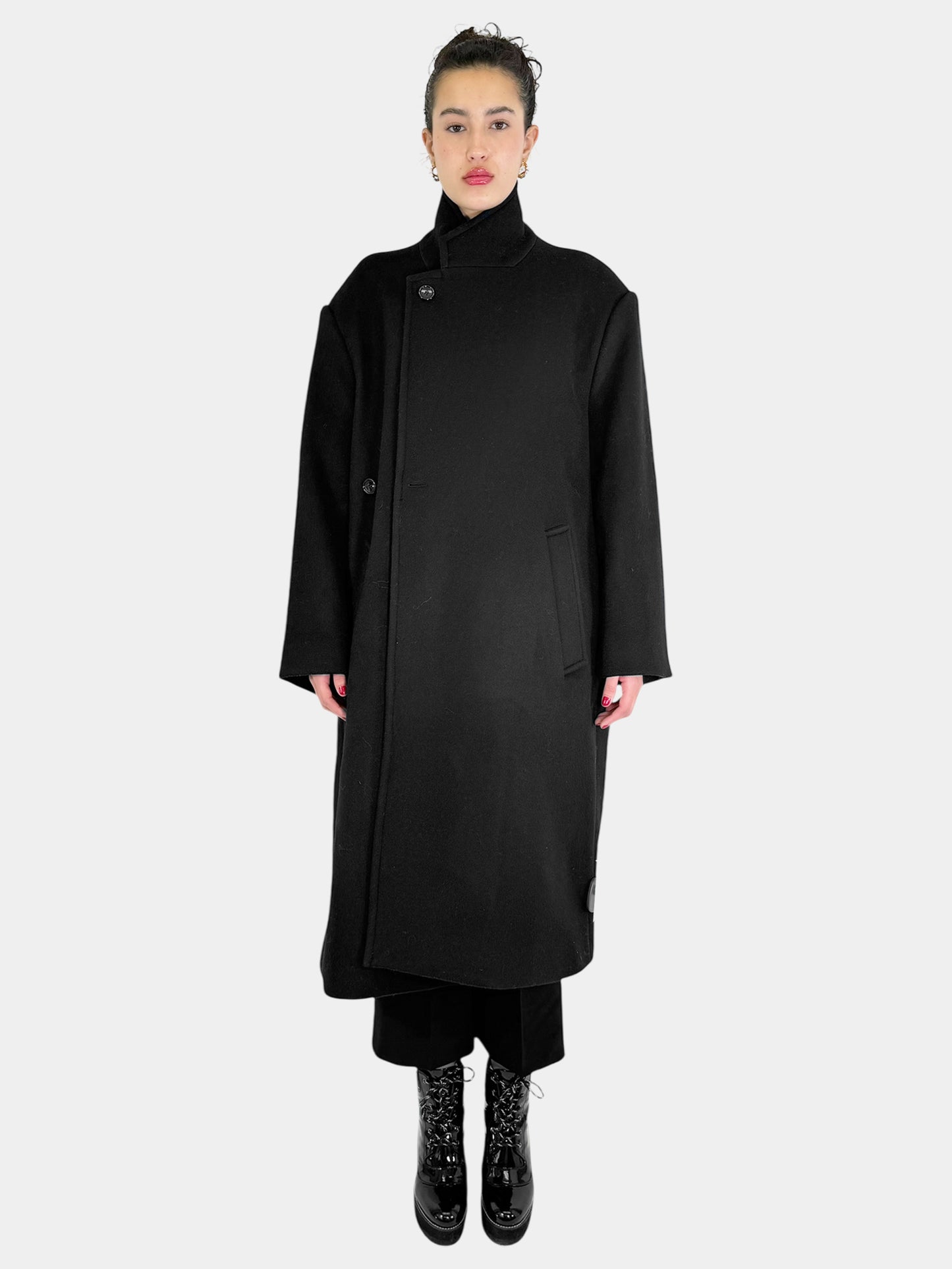 Single Button Long Wool Coat - One Size