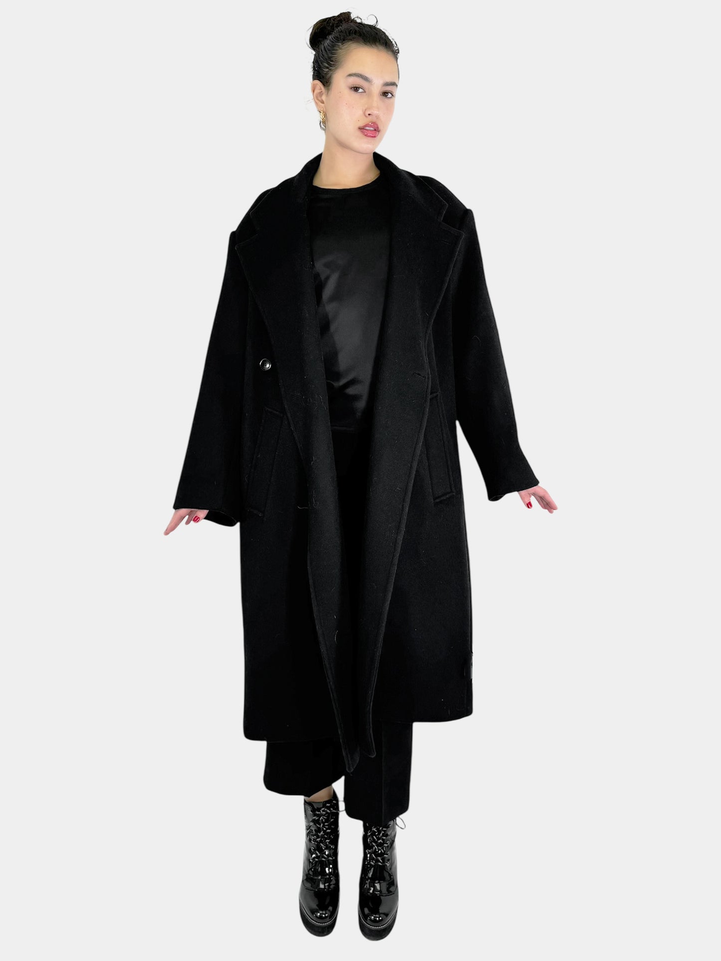 Single Button Long Wool Coat - One Size