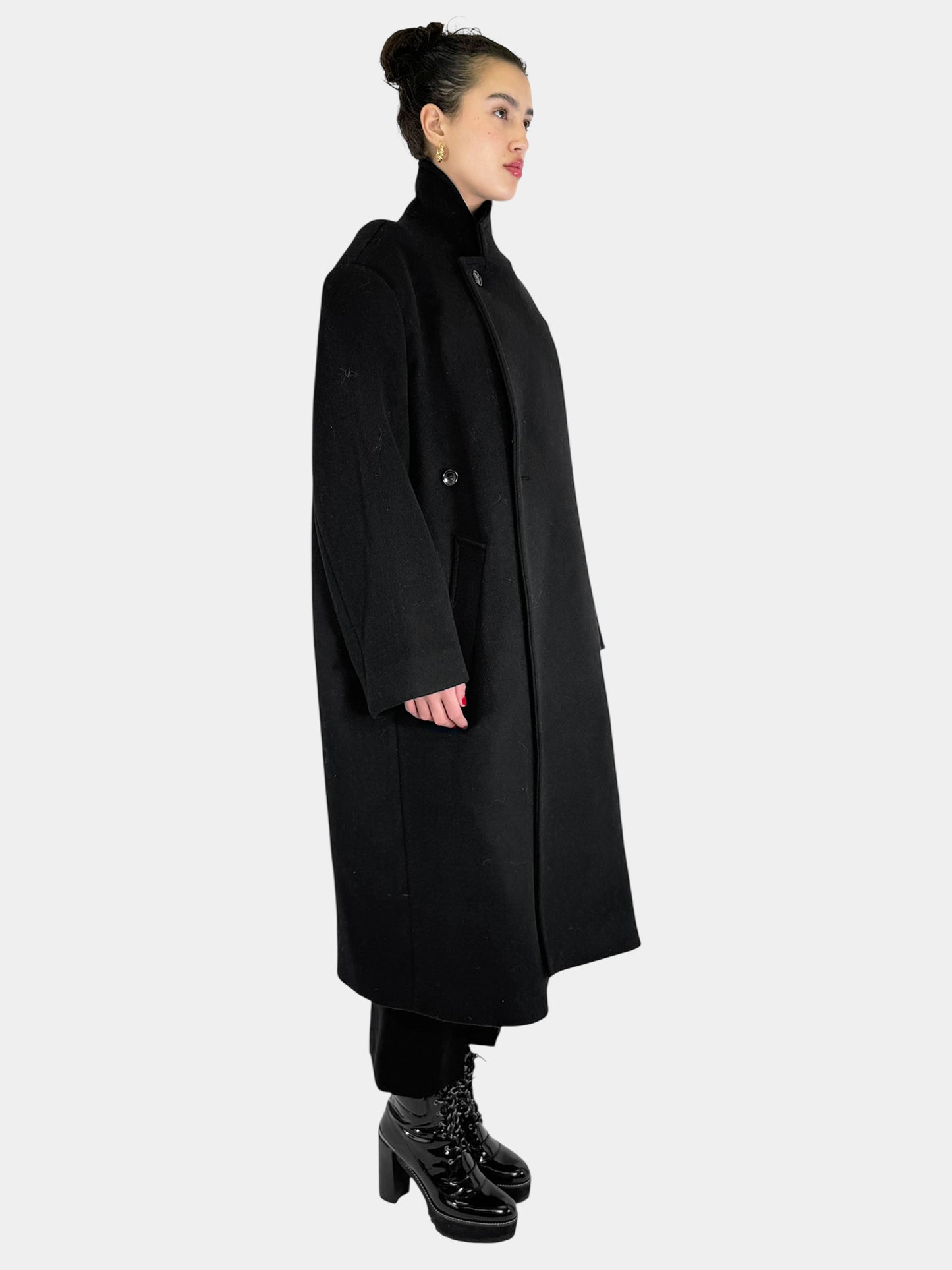 Single Button Long Wool Coat - One Size