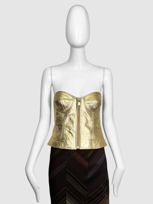 Metallic Leather Zip-Up Bustier - Size 8