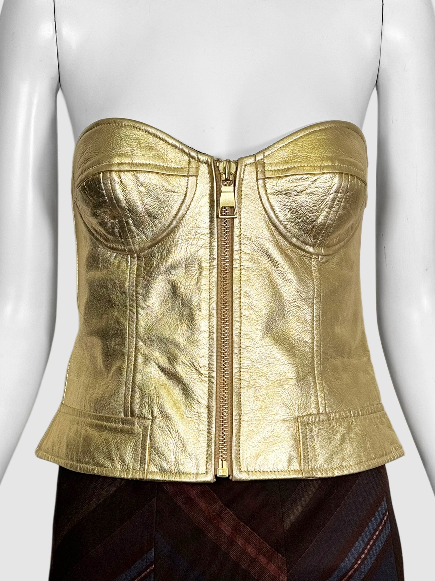 Metallic Leather Zip-Up Bustier - Size 8