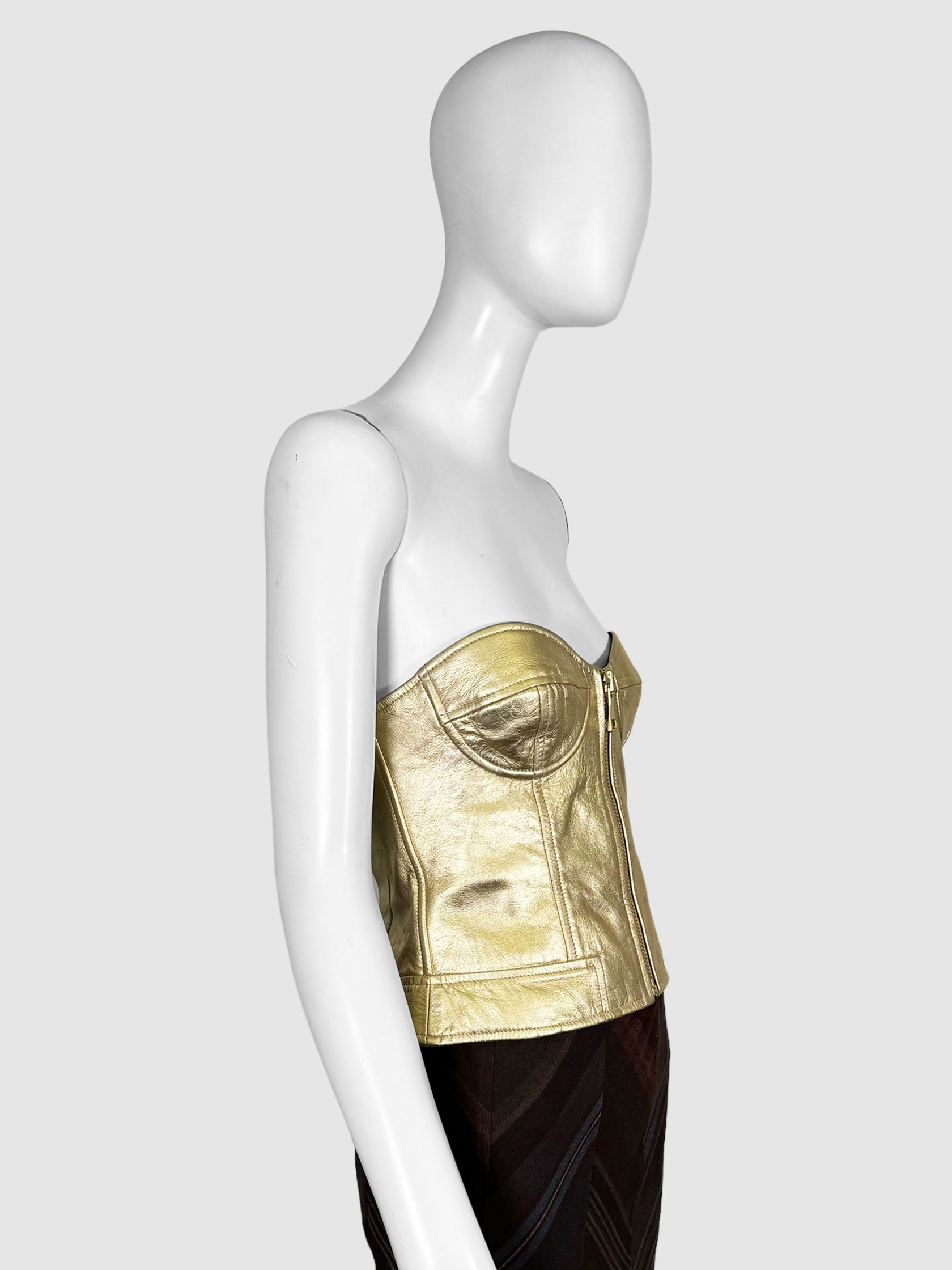 Metallic Leather Zip-Up Bustier - Size 8