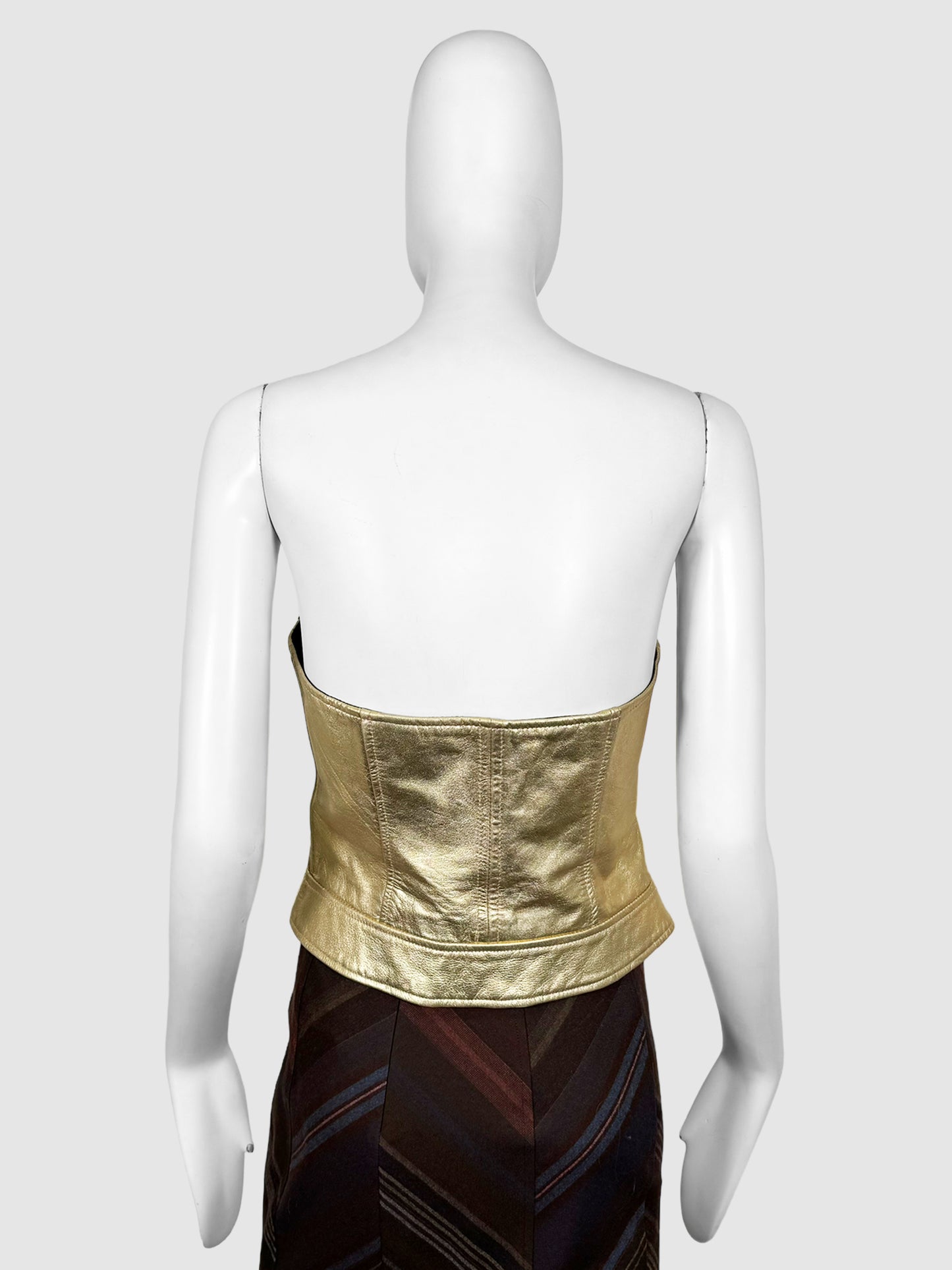 Metallic Leather Zip-Up Bustier - Size 8