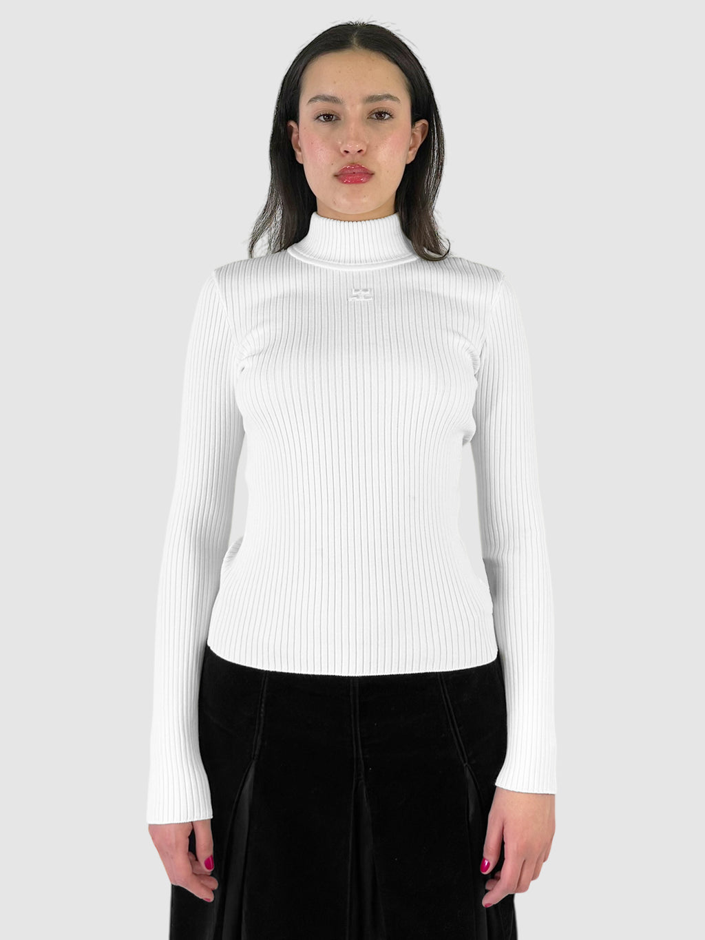 Ribbed Mock Neck Logo Sweater