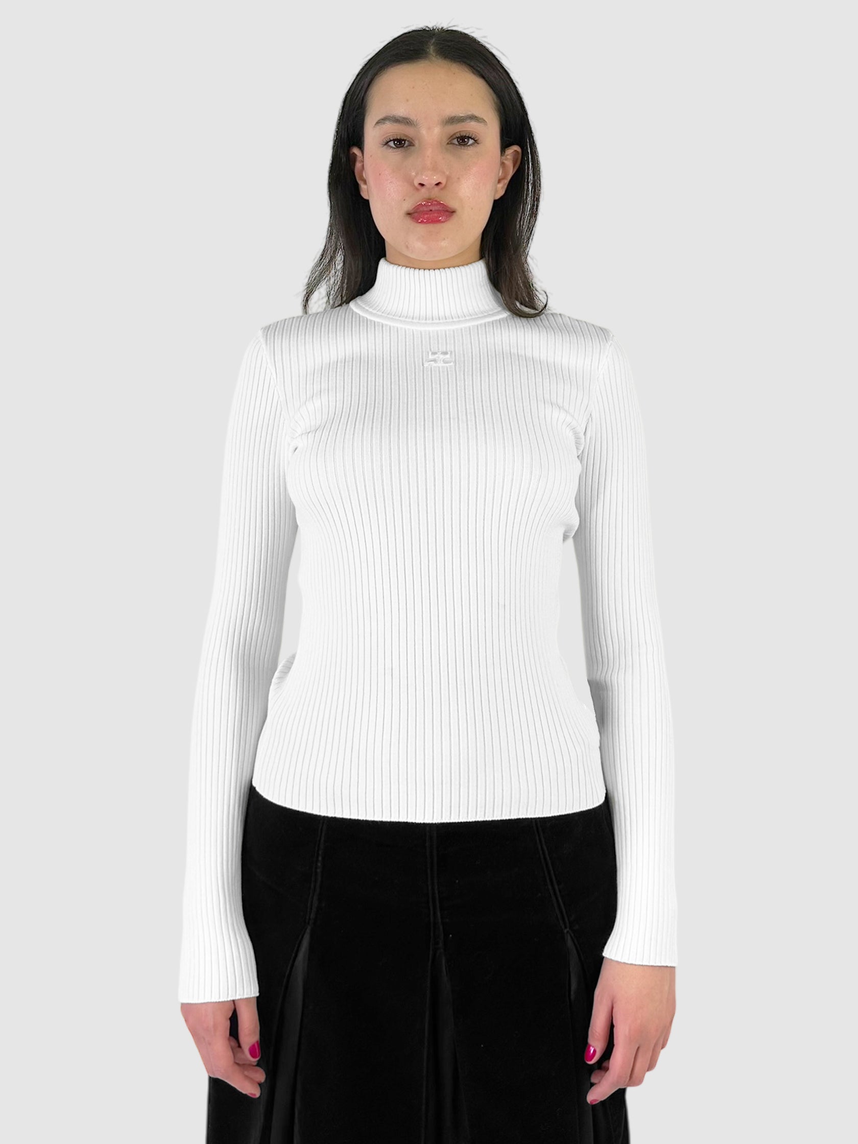 Ribbed Mock Neck Logo Sweater