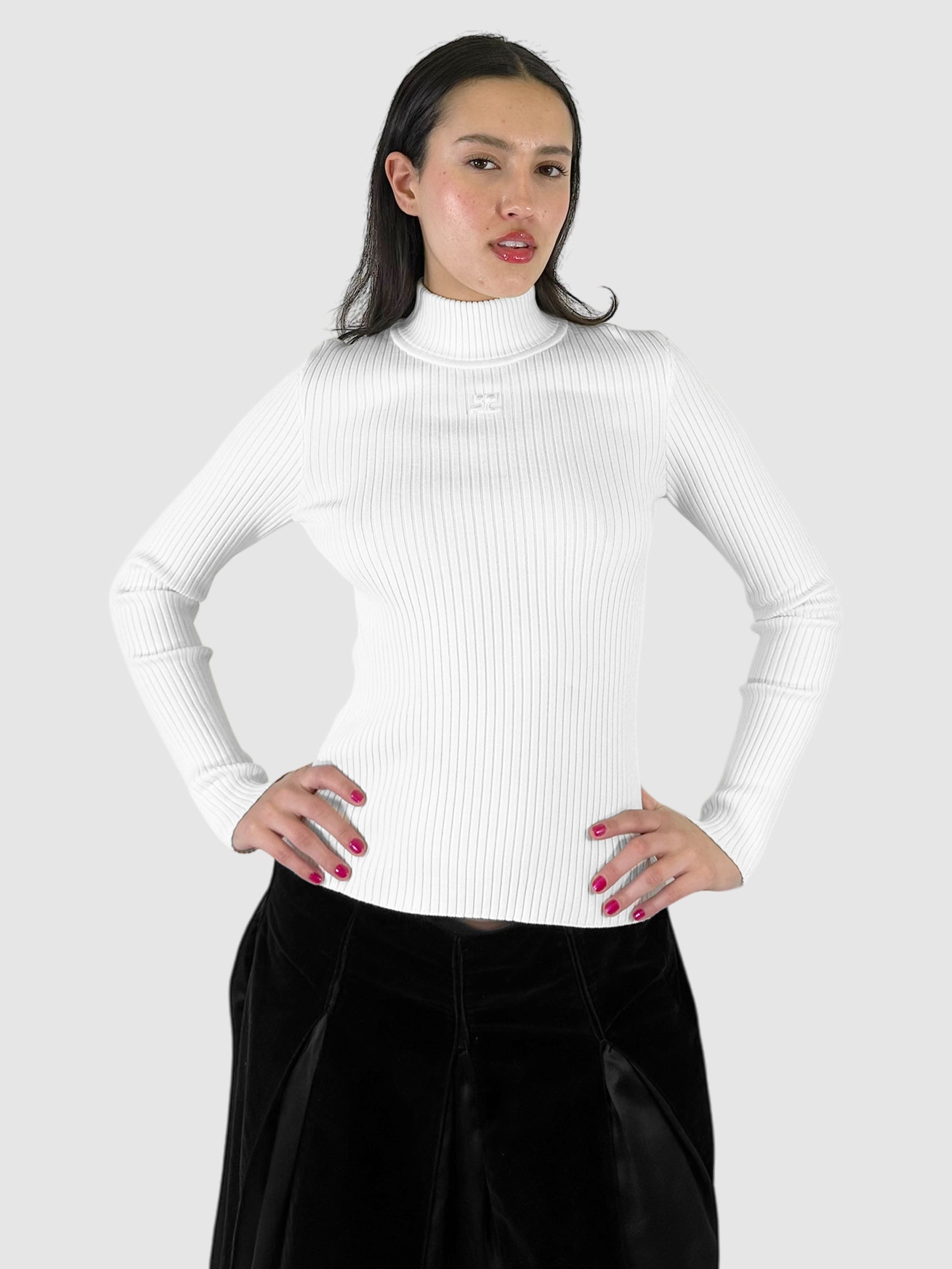 Ribbed Mock Neck Logo Sweater