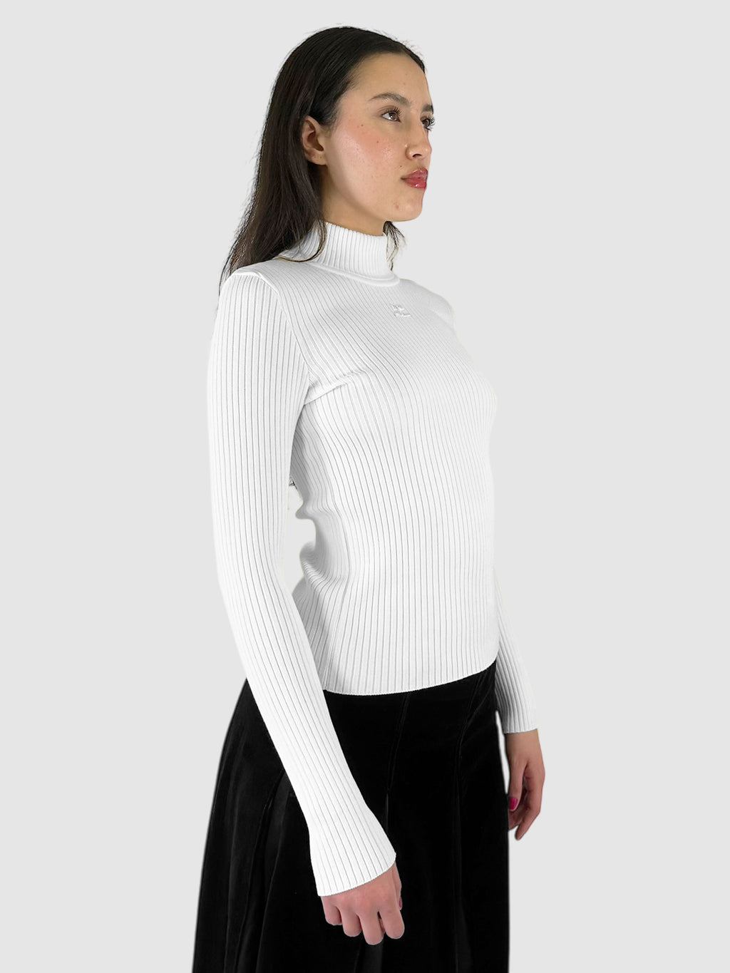 Ribbed Mock Neck Logo Sweater