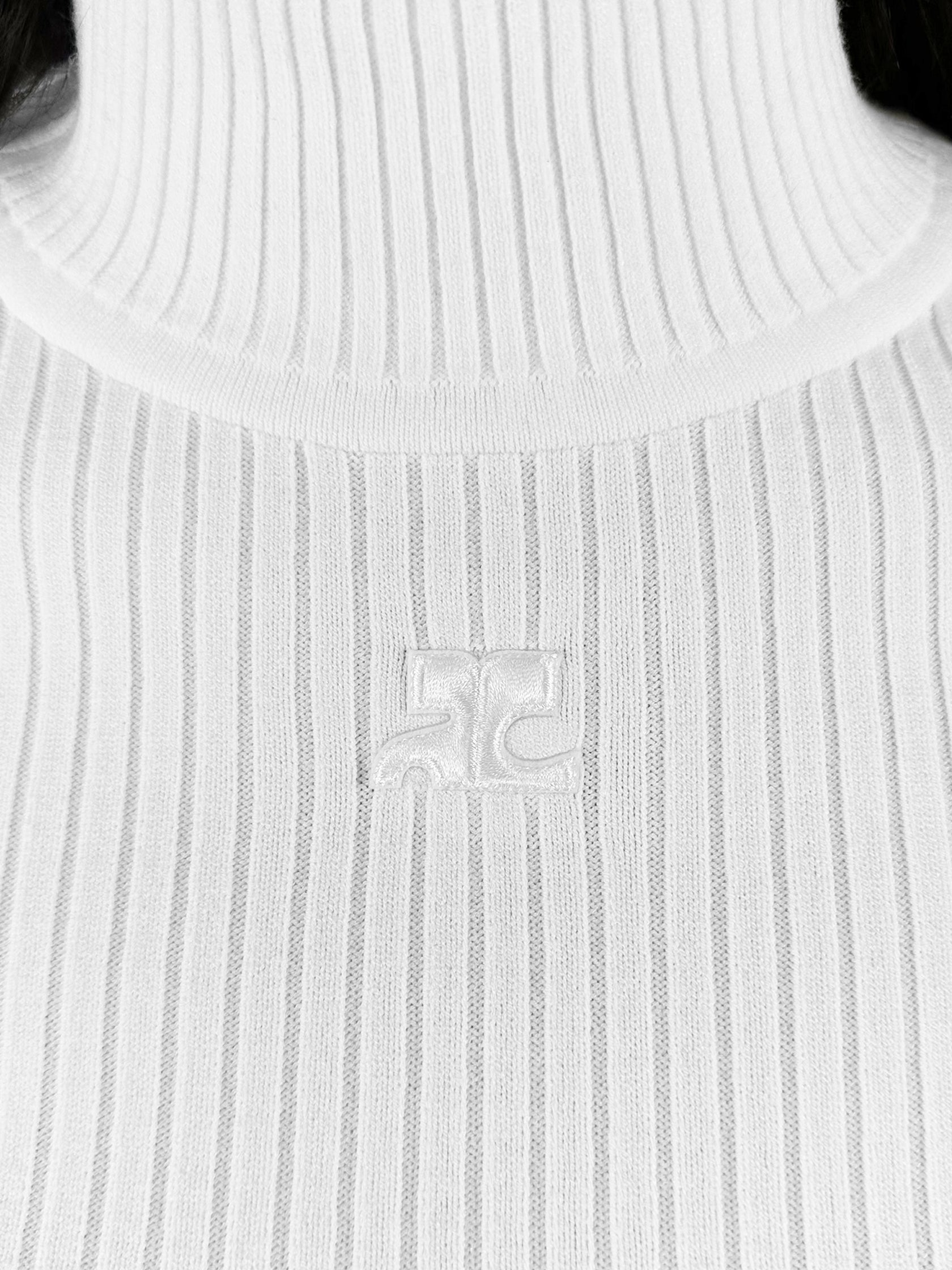 Ribbed Mock Neck Logo Sweater