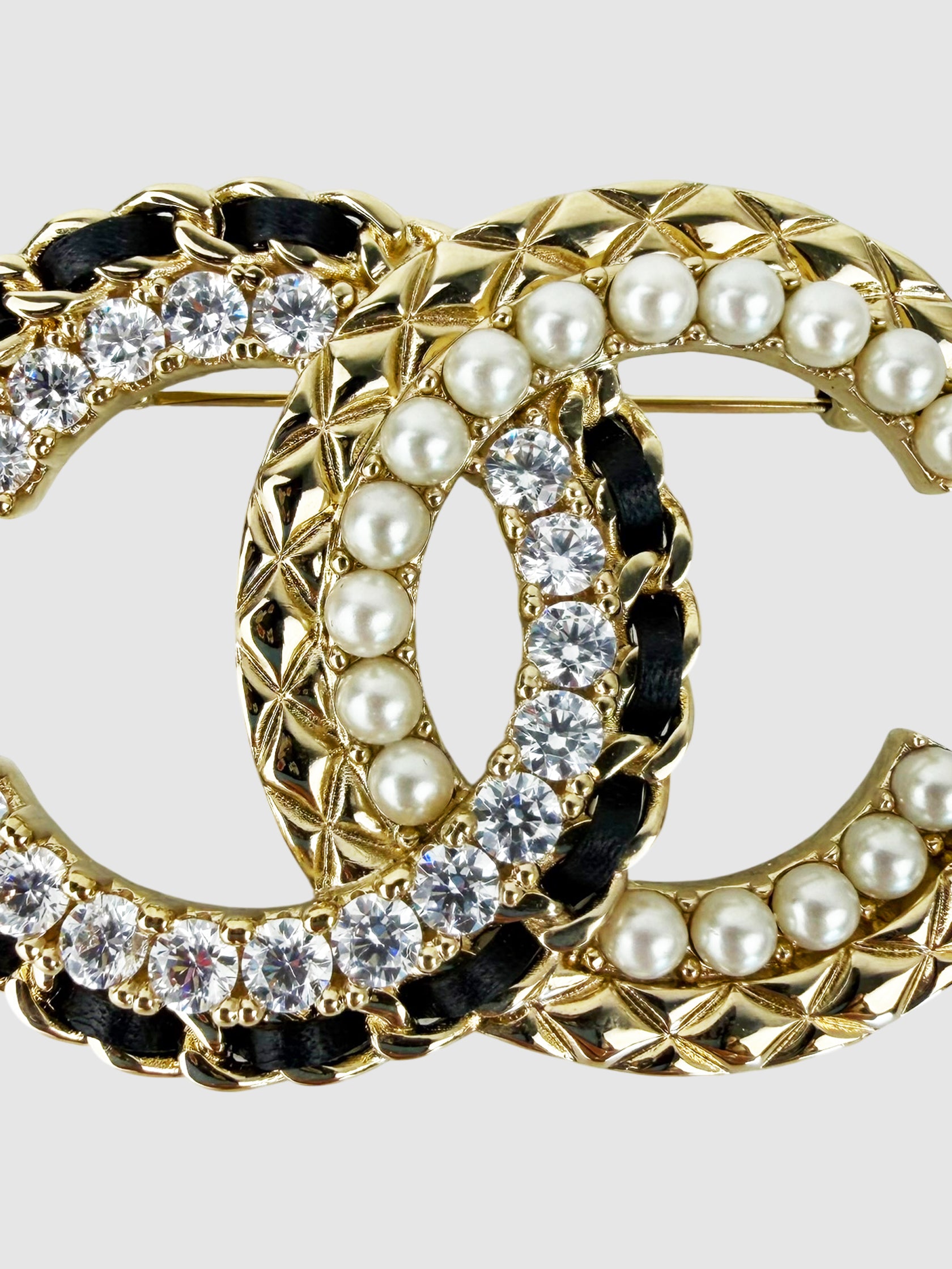 Faux Pearl CC Brooch