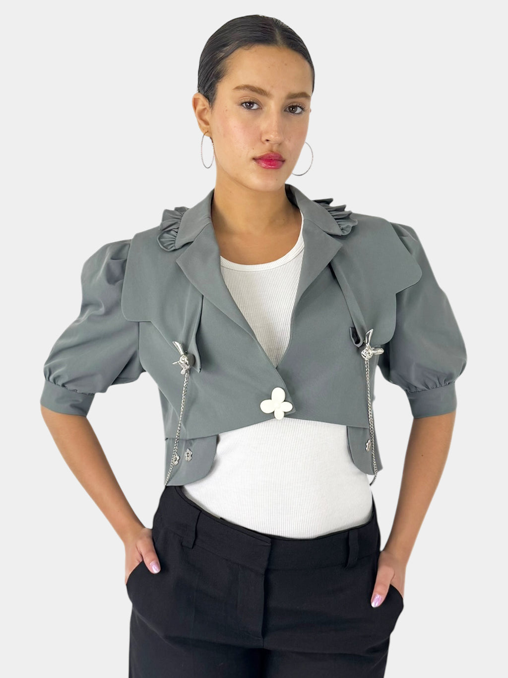 Cropped Single-Button Jacket