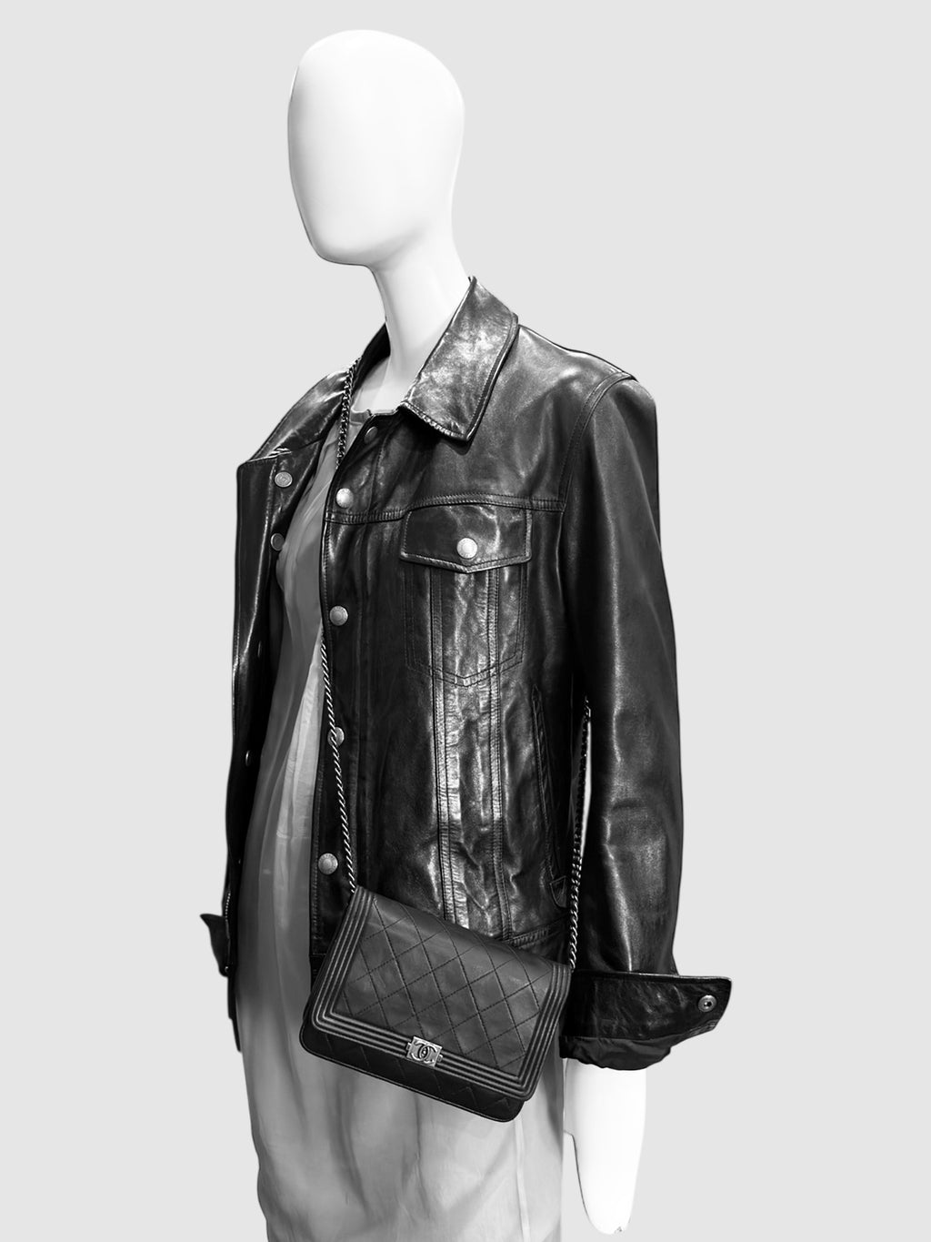 Chanel Black Quilted Leather Boy Wallet on Chain luxury designer resale consignment toronto canada secondhand handbag