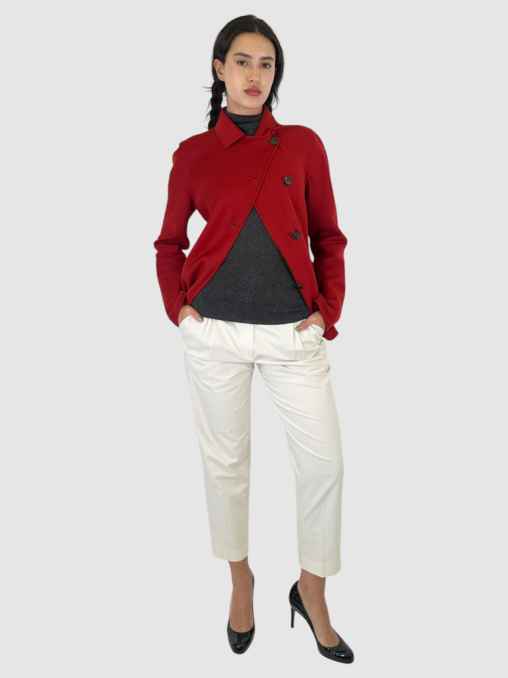 Single-Breasted Wool and Angora Jacket - Size 12