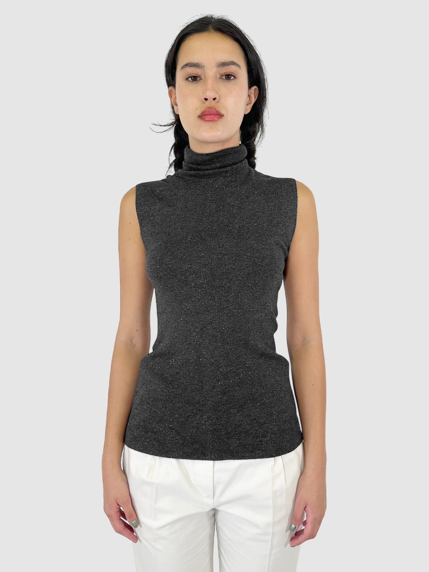 Shimmery Cashmere Sleeveless Turtleneck - Size M