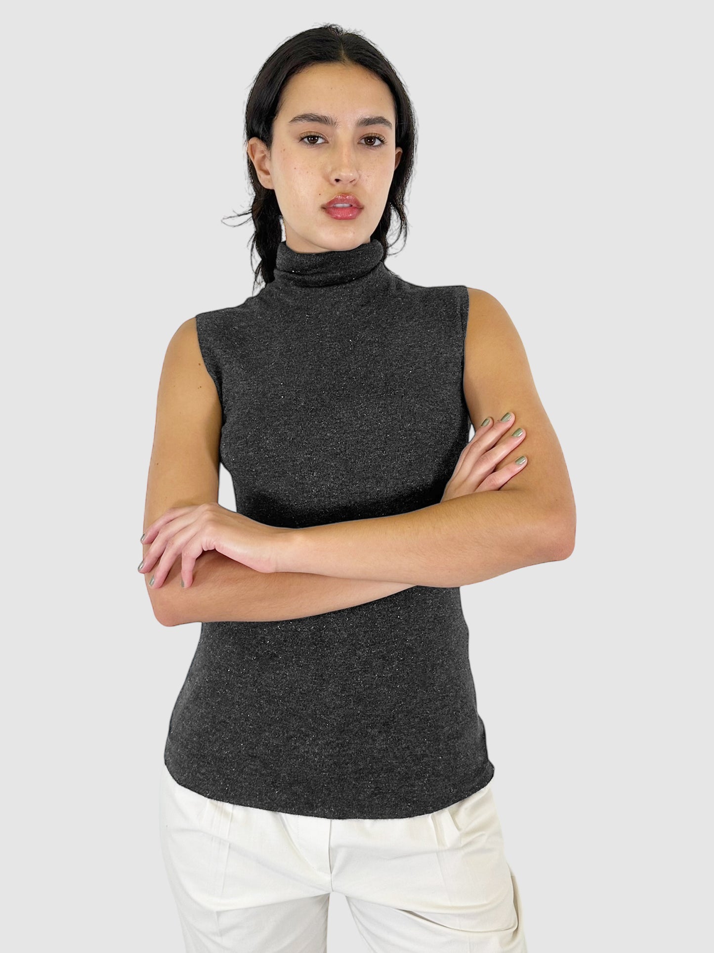 Shimmery Cashmere Sleeveless Turtleneck - Size M