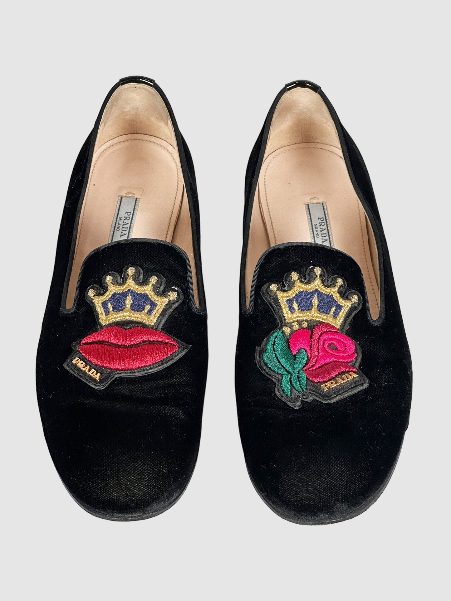 Velvet Embroidered Loafers - Size 40