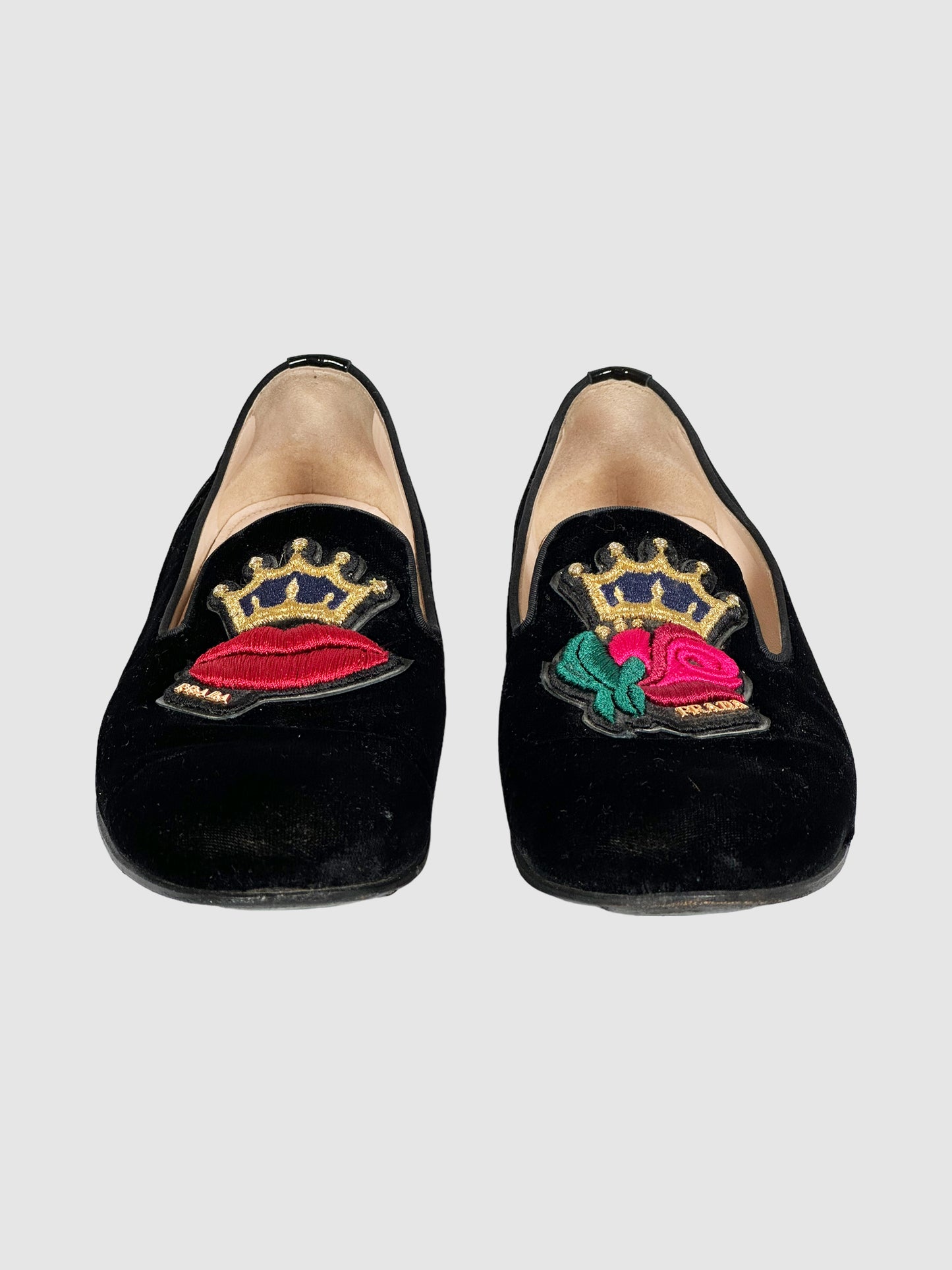 Velvet Embroidered Loafers - Size 40