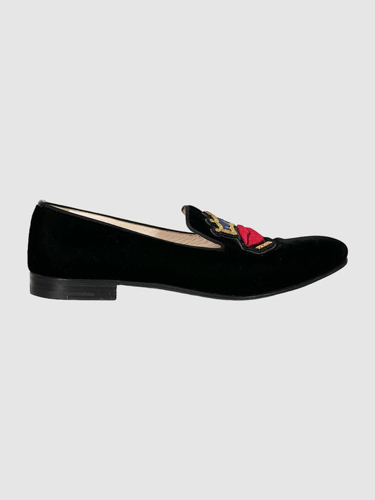 Velvet Embroidered Loafers - Size 40
