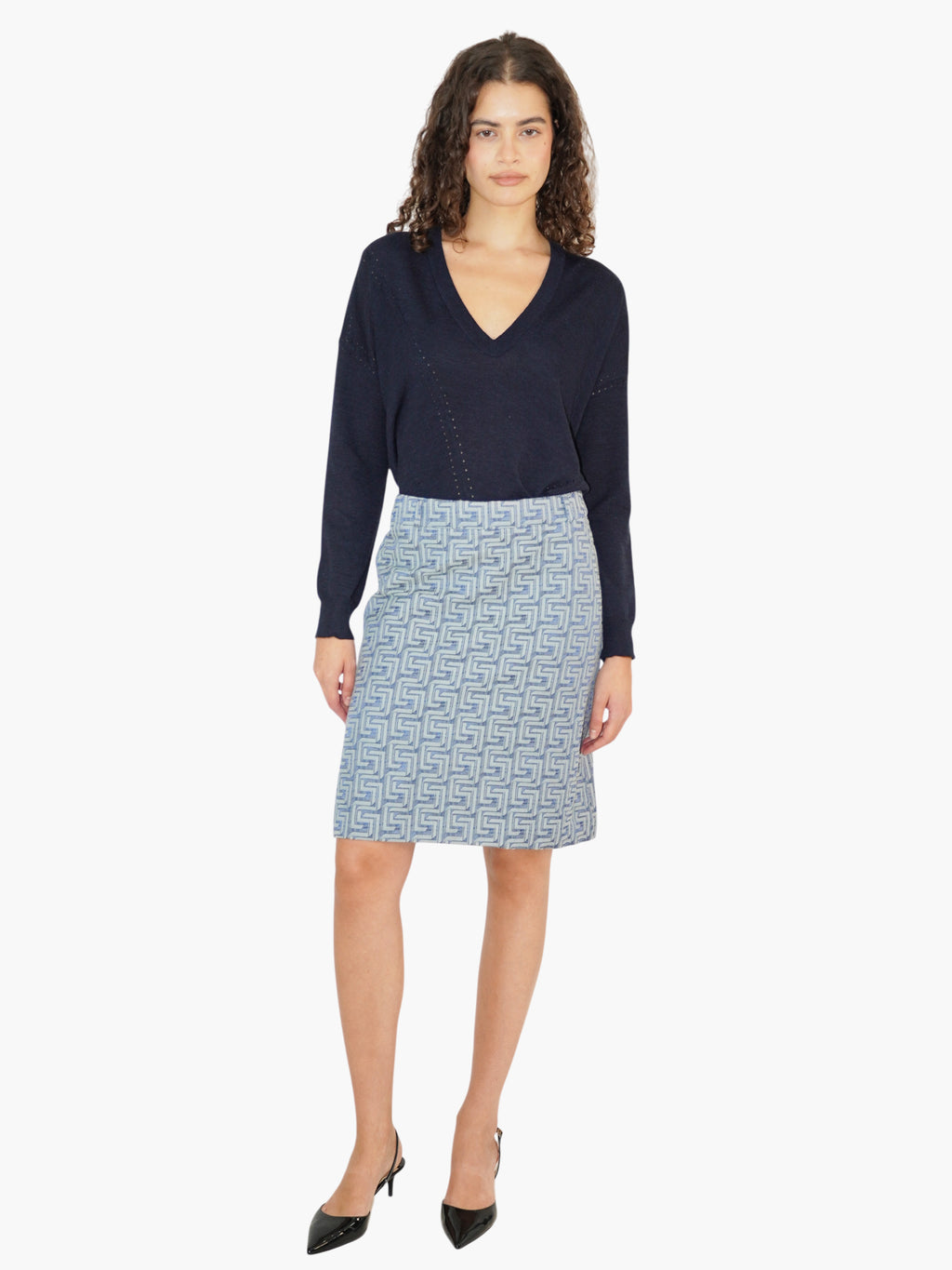 Printed Denim Skirt