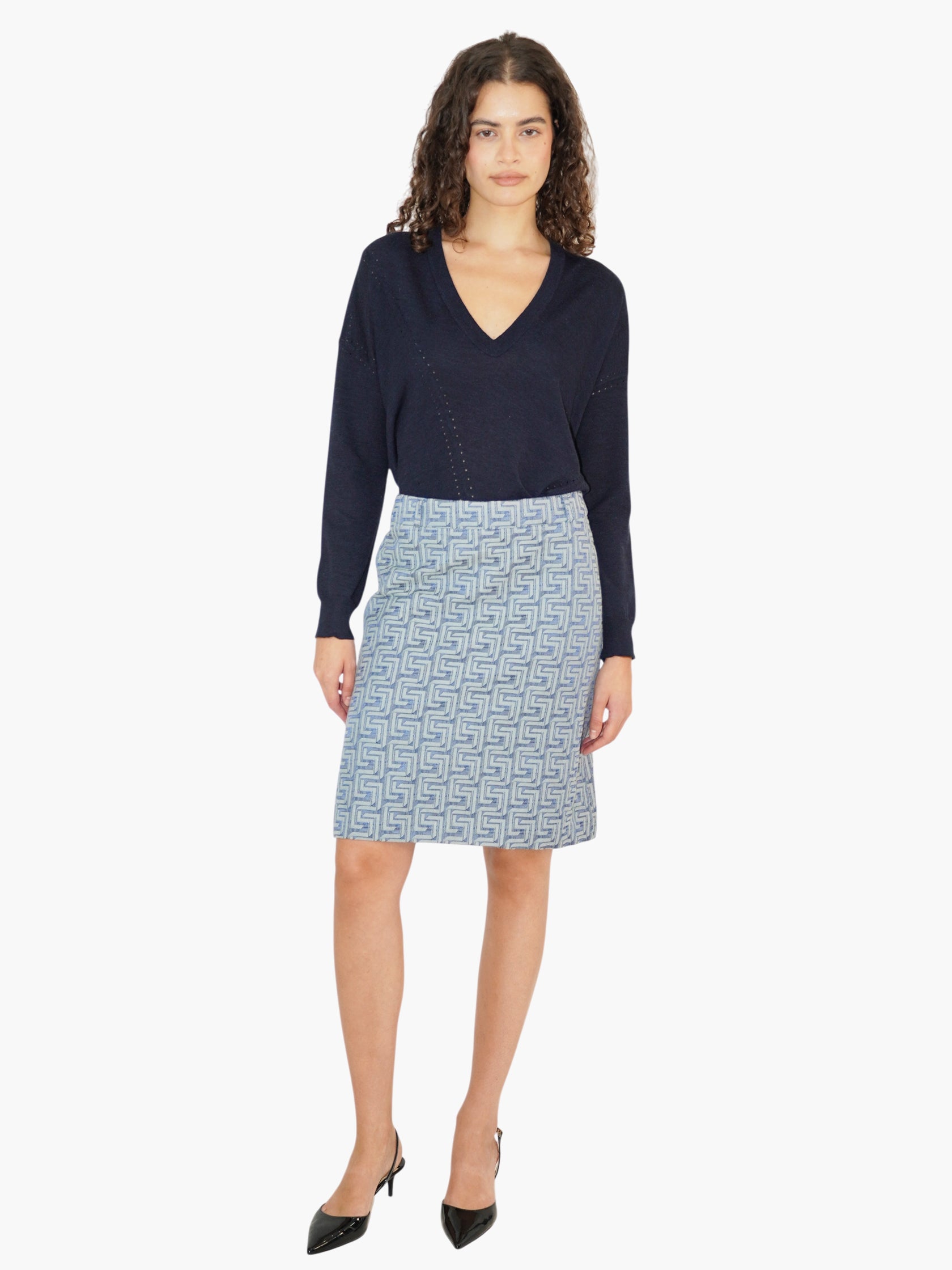 Printed Denim Skirt