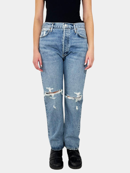 90's Pinch Waist Distressed Jeans - Size 30