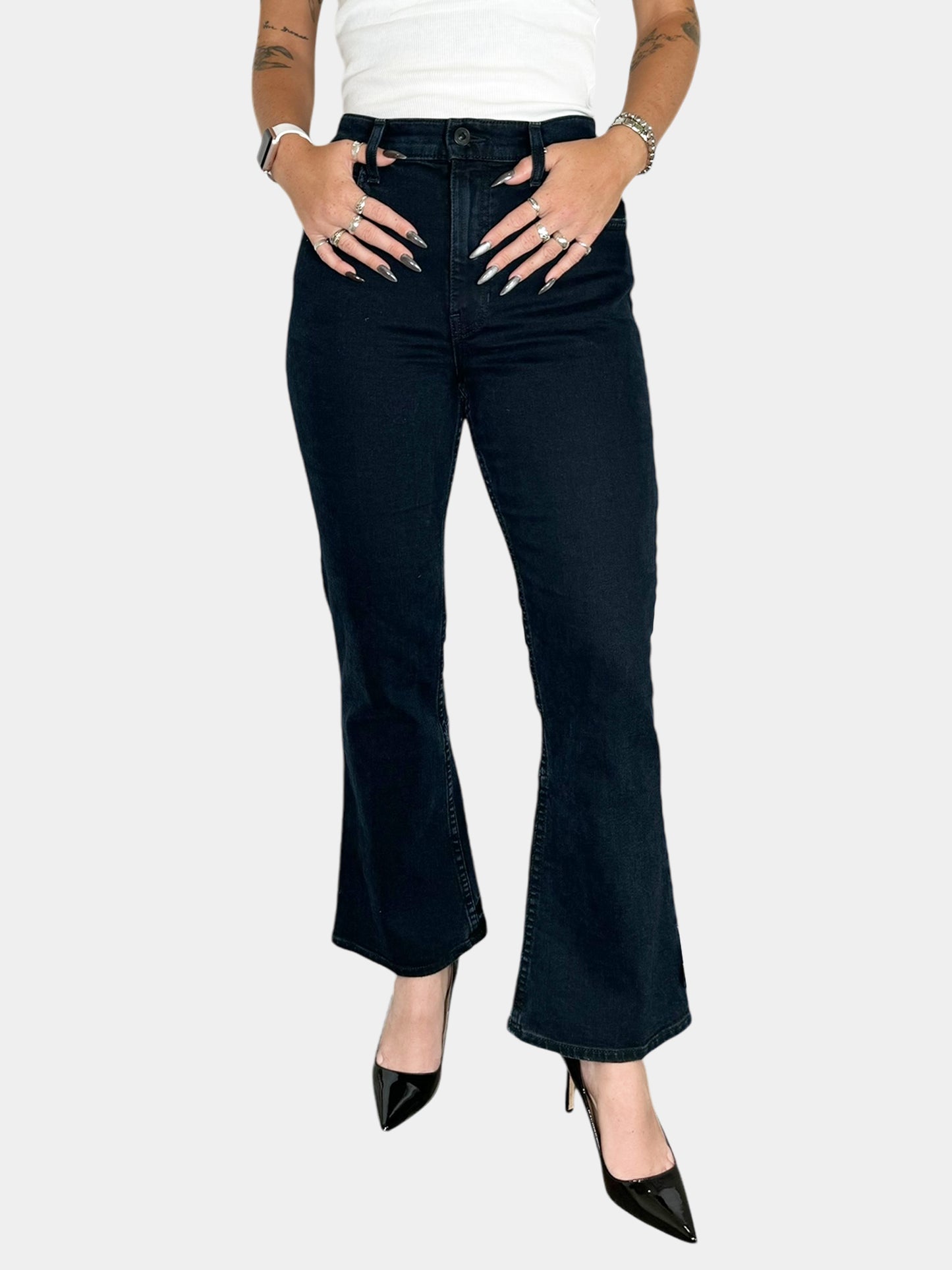 Mid Waist Cropped Flare Jeans - Size 27