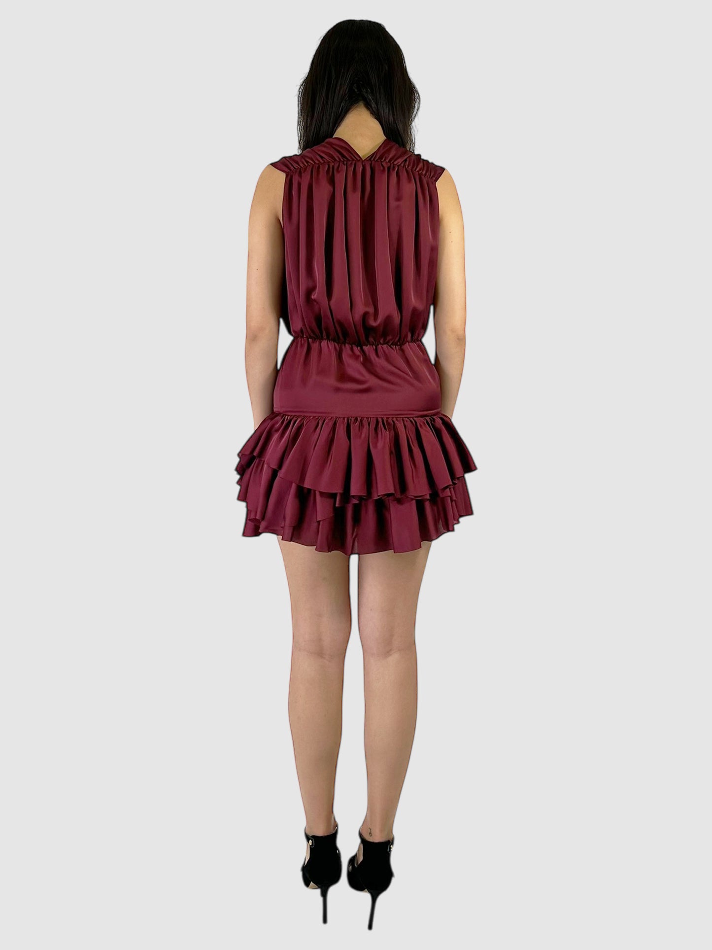 Sleeveless Ruffled V-Neck Mini Dress - Size 32