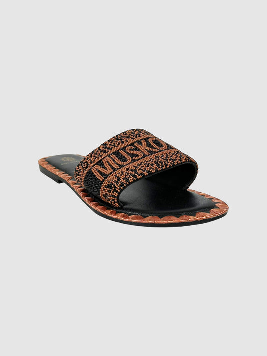 De Siena Brown and Black Beaded Muskoka Slides Size 38 Consignment Secondhand Designer Luxury Resale Toronto Trendy