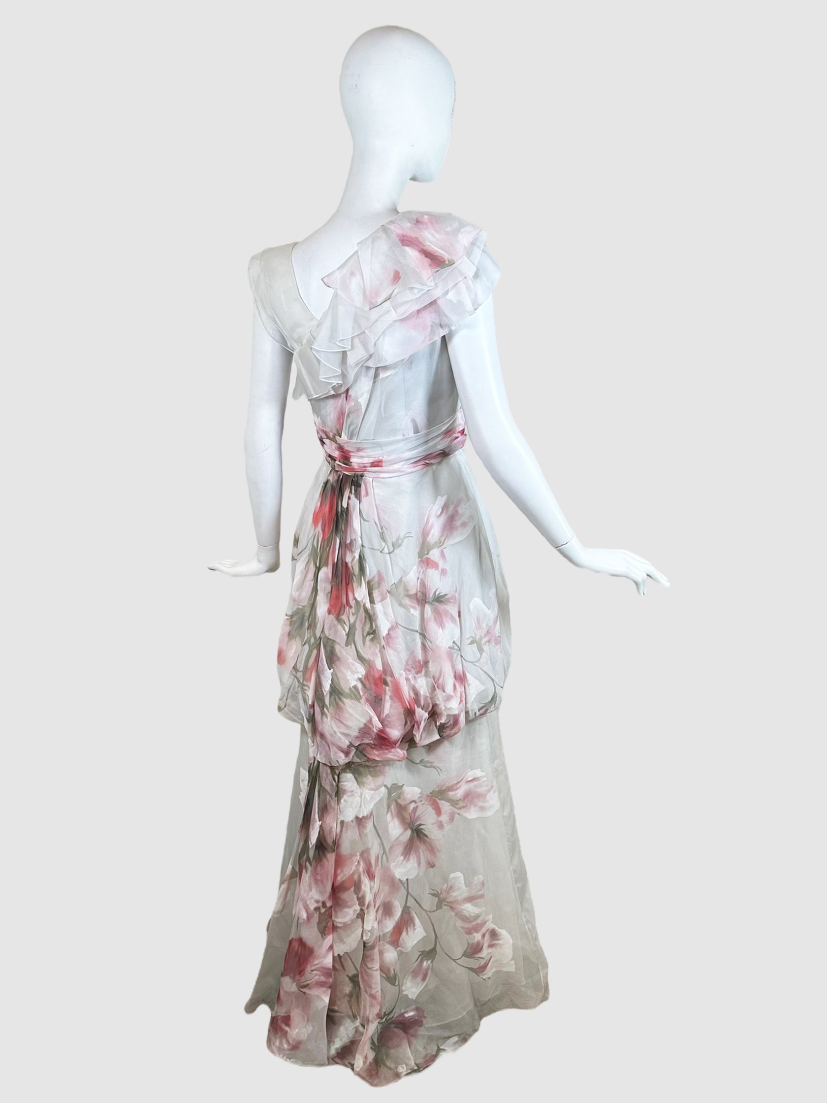 Monique Lhuillier Floral Ruffled Gown - Size 10