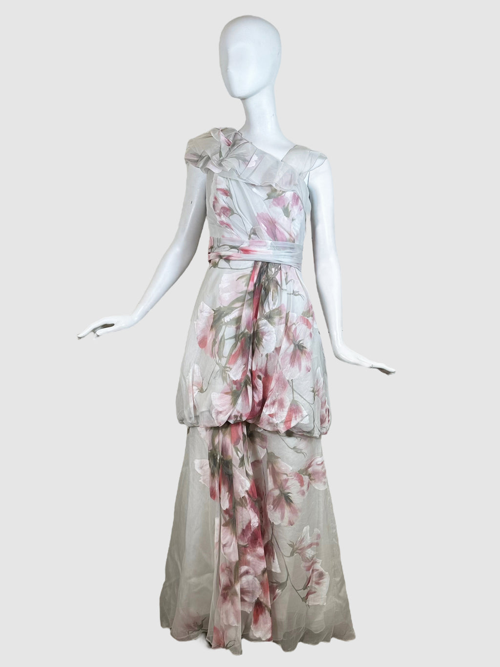 Monique Lhuillier Floral Ruffled Gown - Size 10