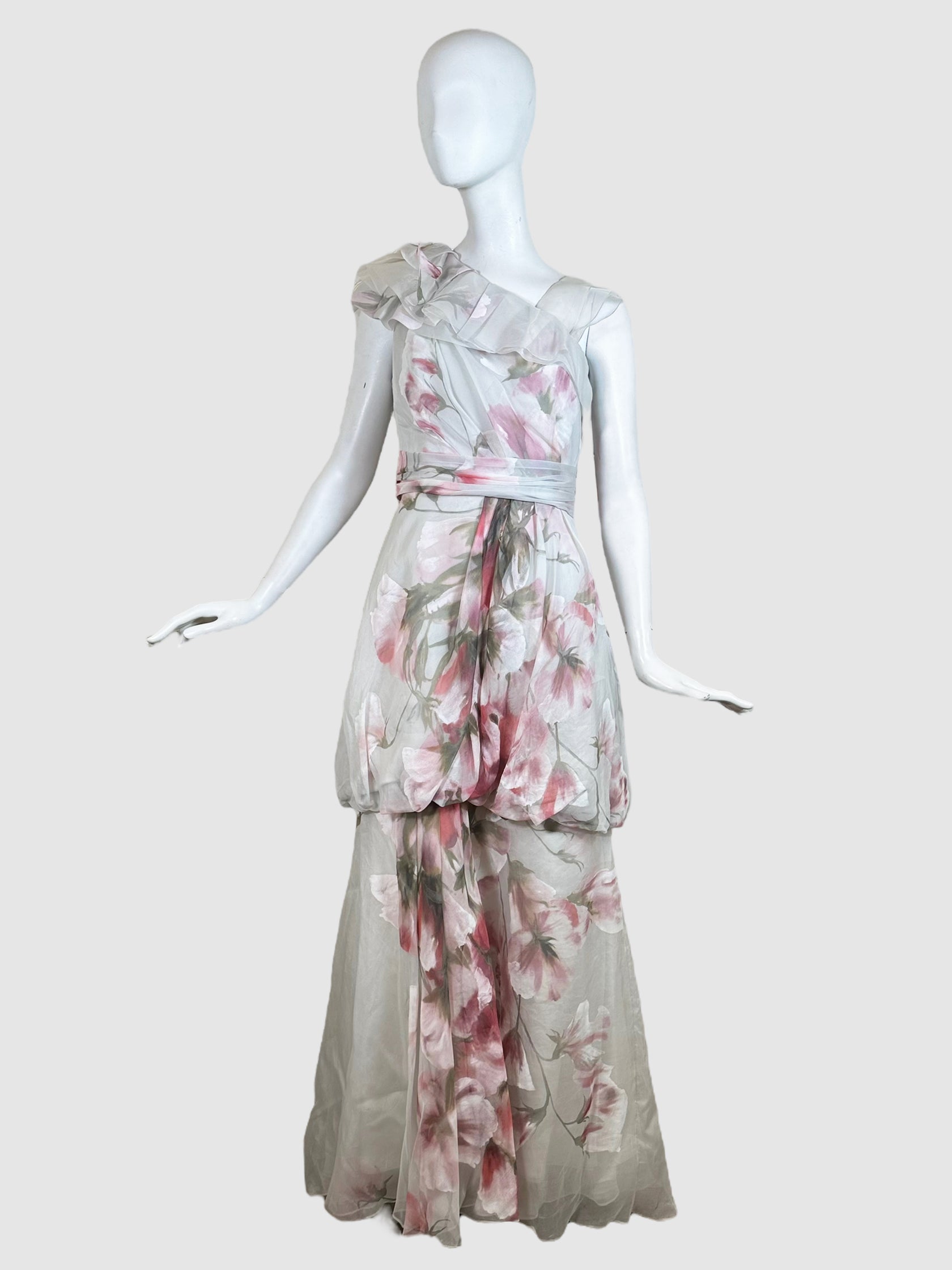 Monique Lhuillier Floral Ruffled Gown - Size 10