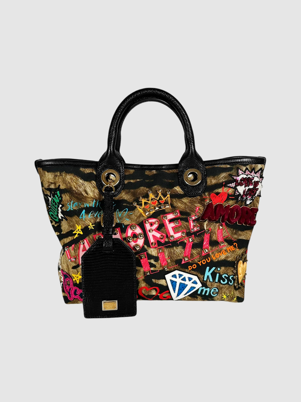 Studded Graffiti Leopard Print Bag
