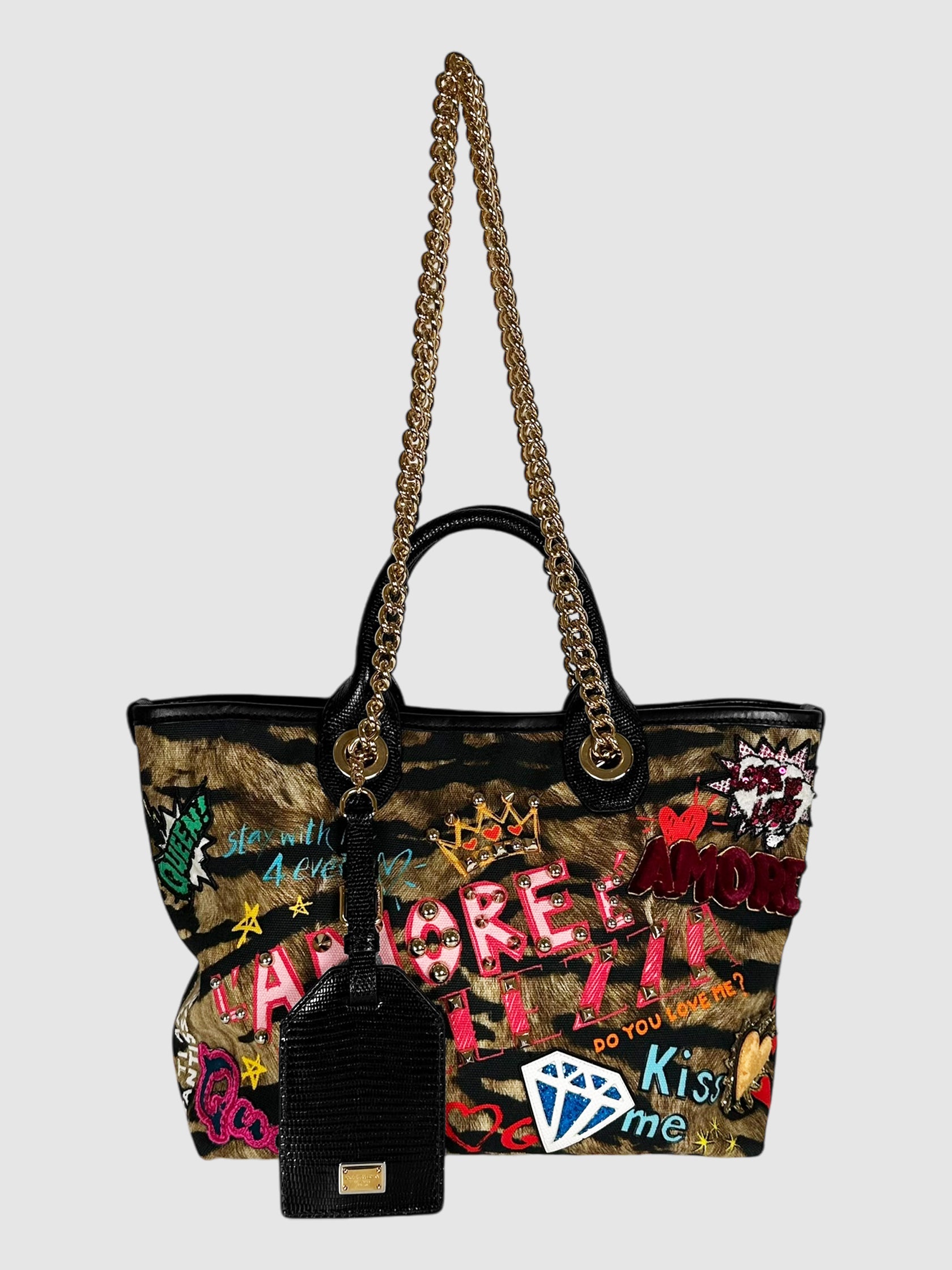 Studded Graffiti Leopard Print Bag