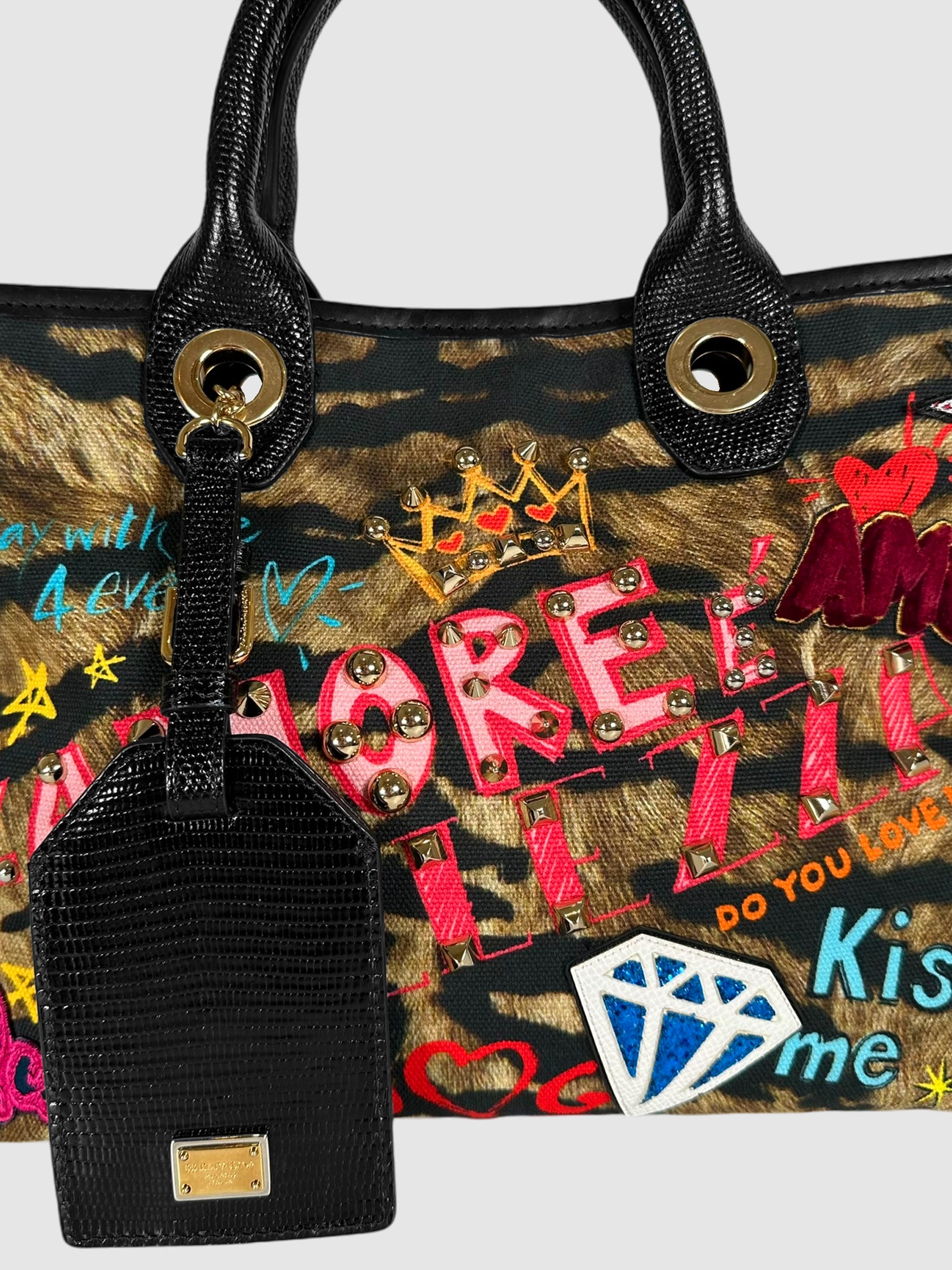 Studded Graffiti Leopard Print Bag