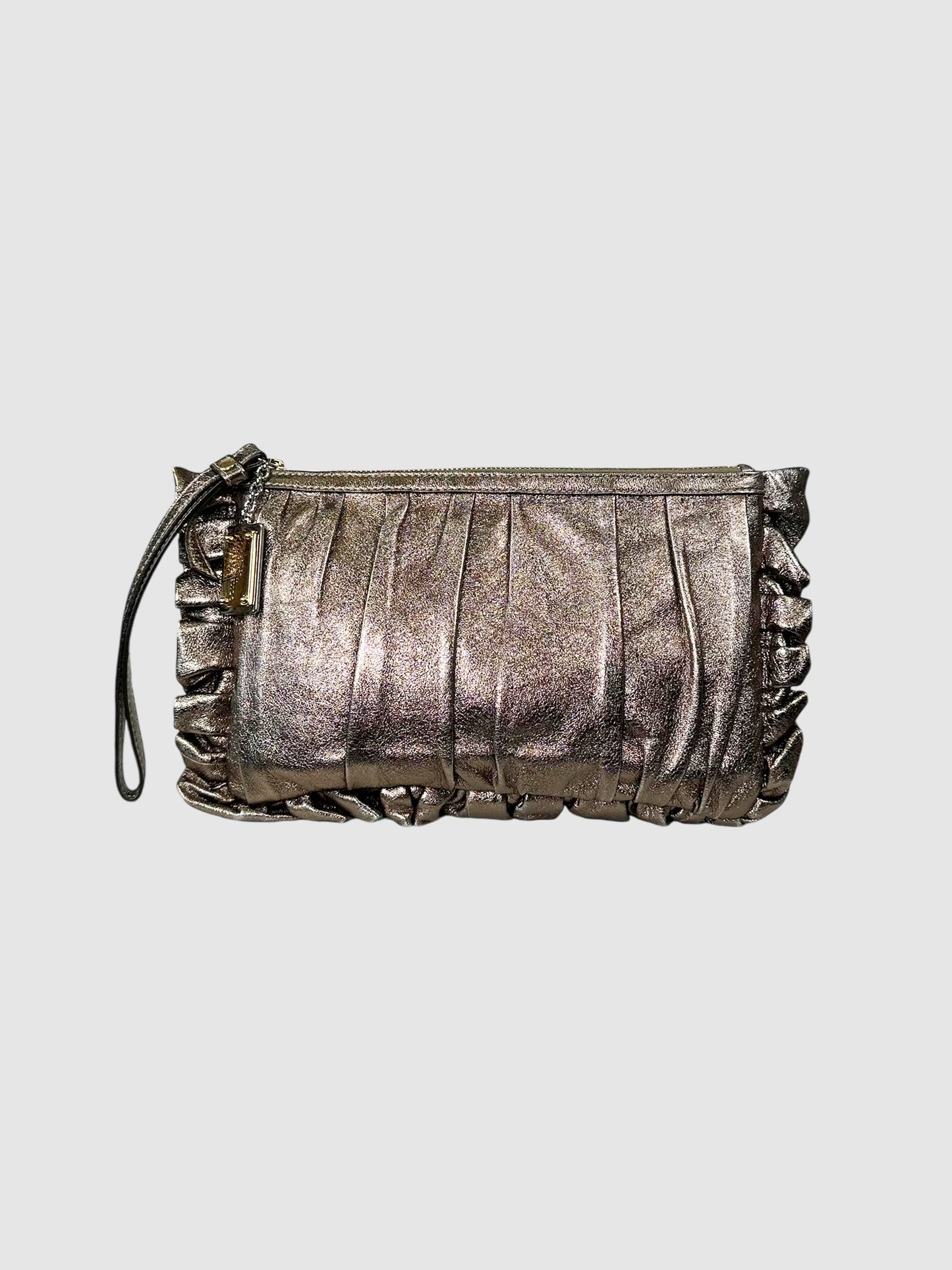 Pleated Leather Ruffle Zip Clutch