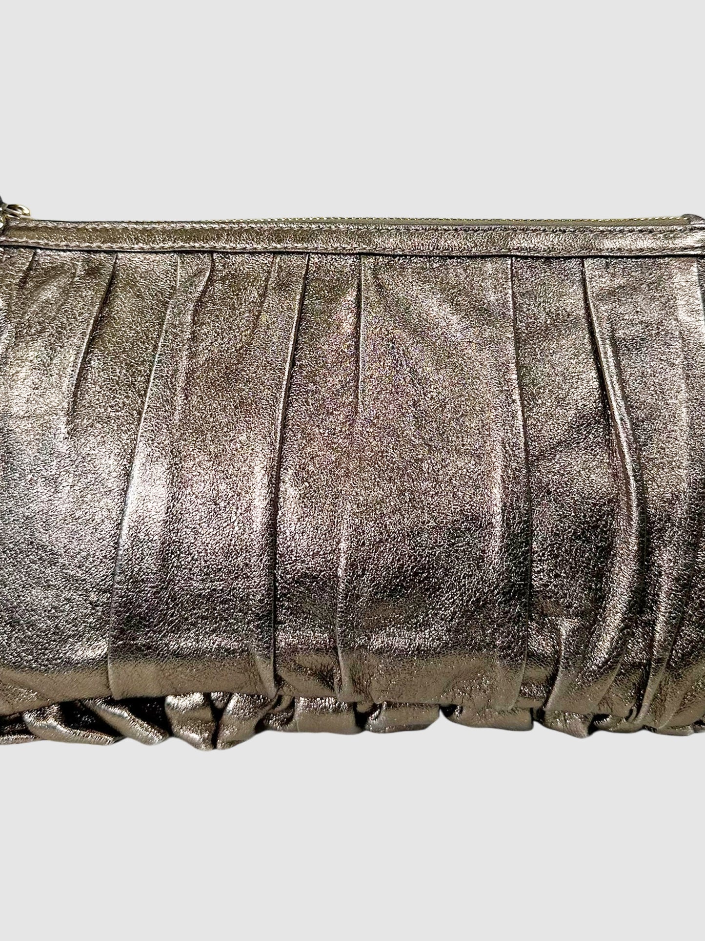 Pleated Leather Ruffle Zip Clutch