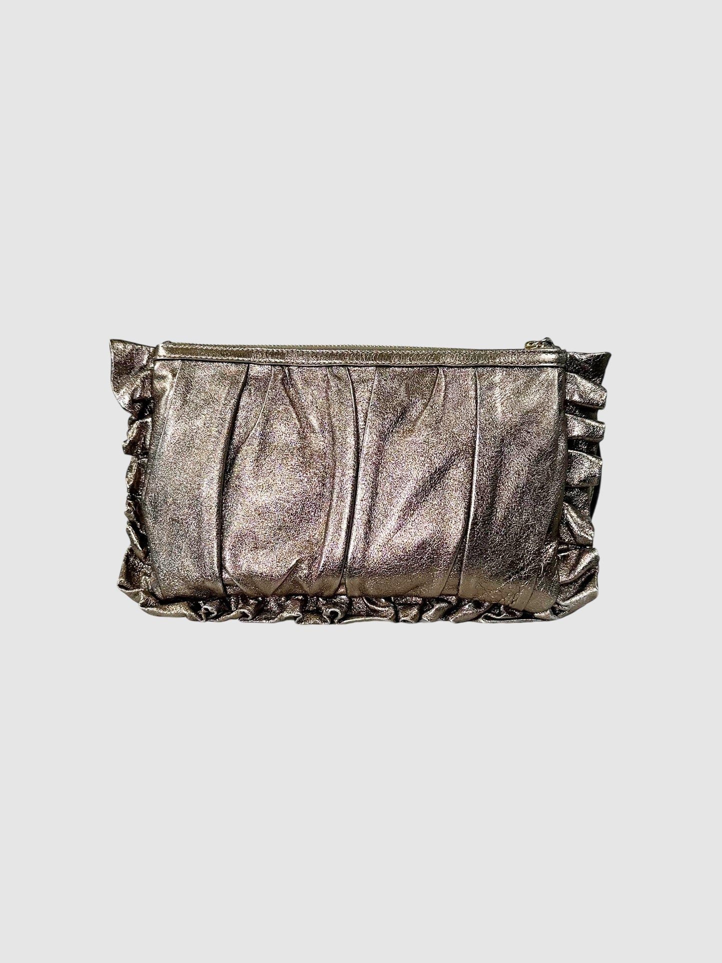 Pleated Leather Ruffle Zip Clutch