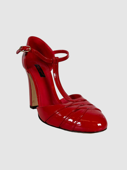 Dolce & Gabbana Red Patent Leather T-Strap Pumps Size 36.5 Consignment Secondhand Designer Luxury Resale Toronto Trendy