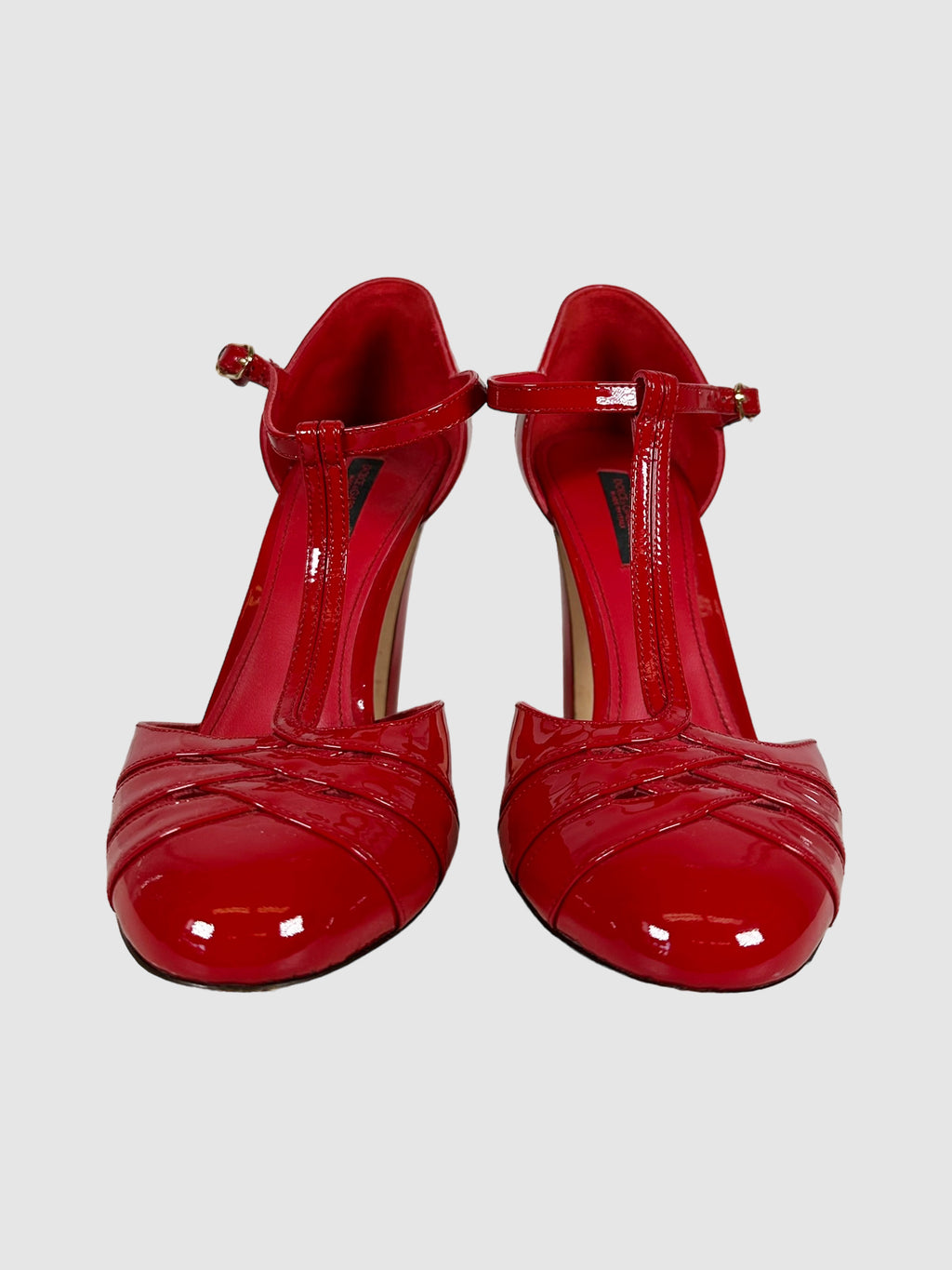 Dolce & Gabbana Red Patent Leather T-Strap Pumps Size 36.5 Consignment Secondhand Designer Luxury Resale Toronto Trendy