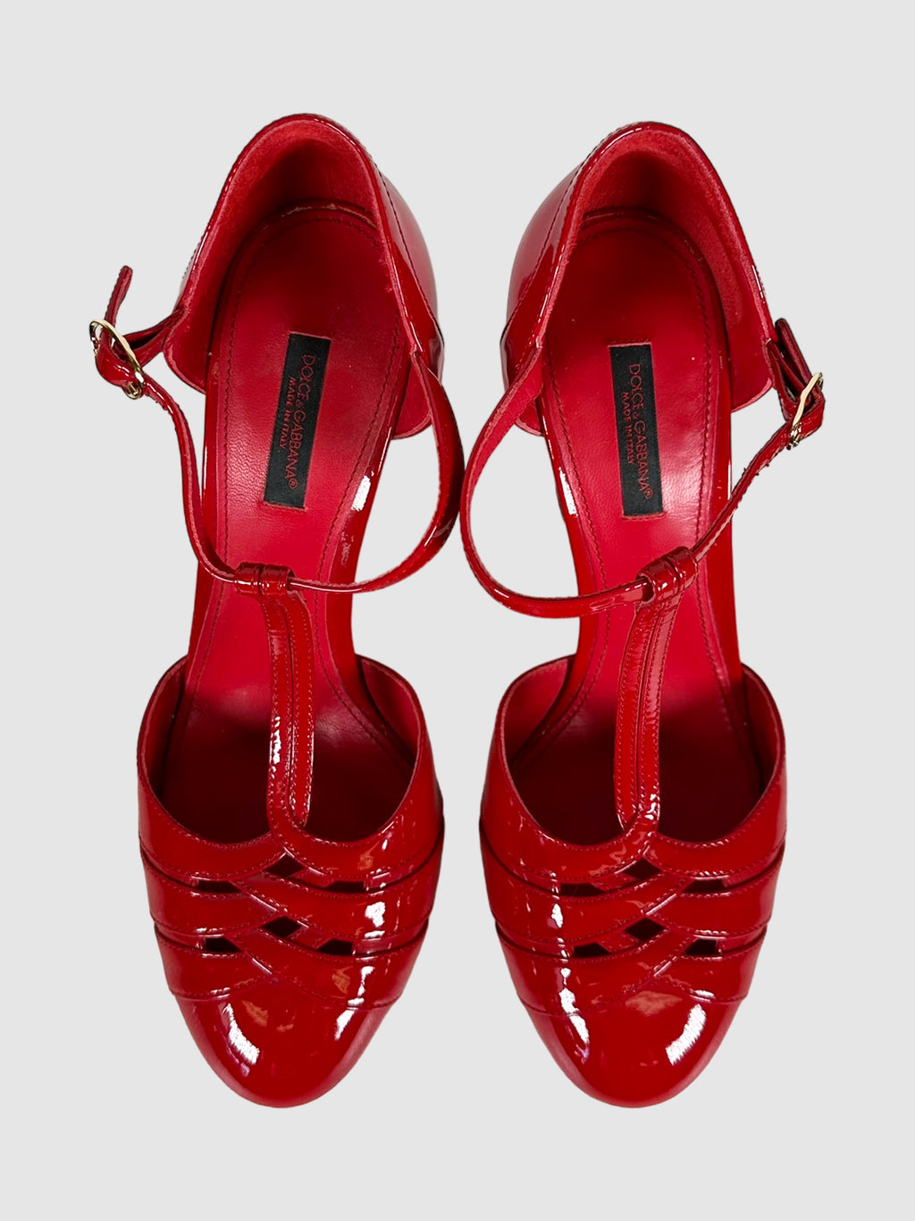 Dolce & Gabbana Red Patent Leather T-Strap Pumps Size 36.5 Consignment Secondhand Designer Luxury Resale Toronto Trendy