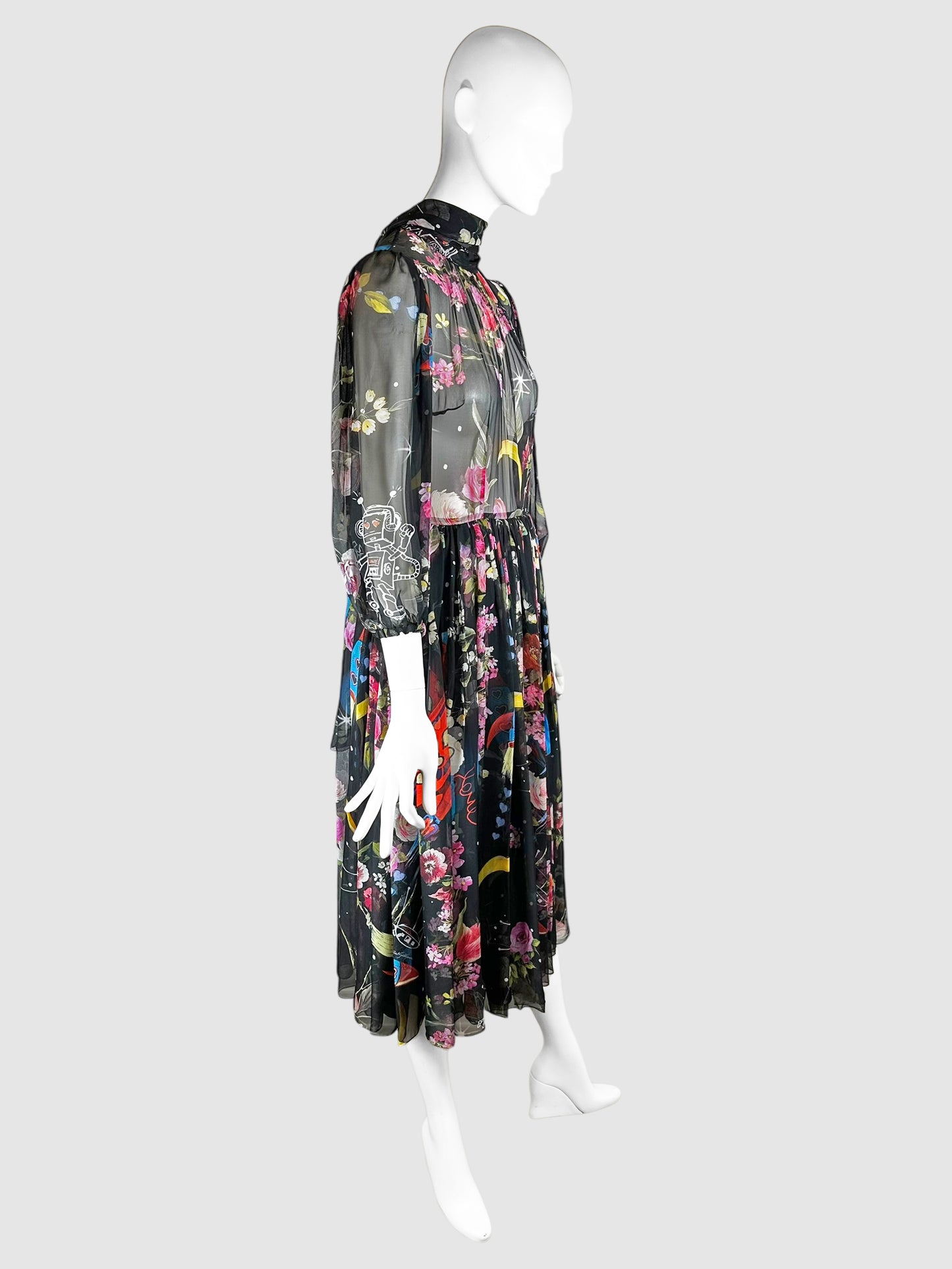 Floral and Space Print Midi Dress - Size 36