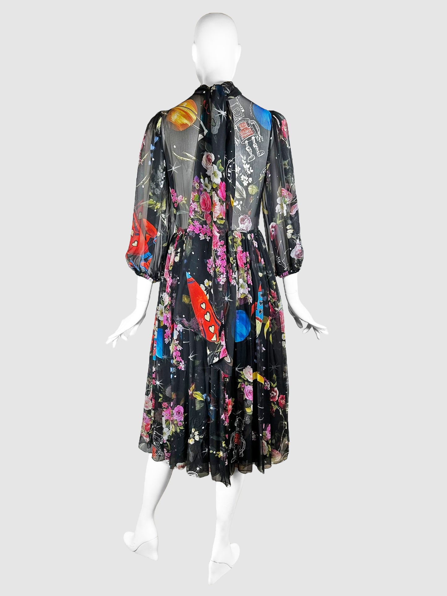 Floral and Space Print Midi Dress - Size 36