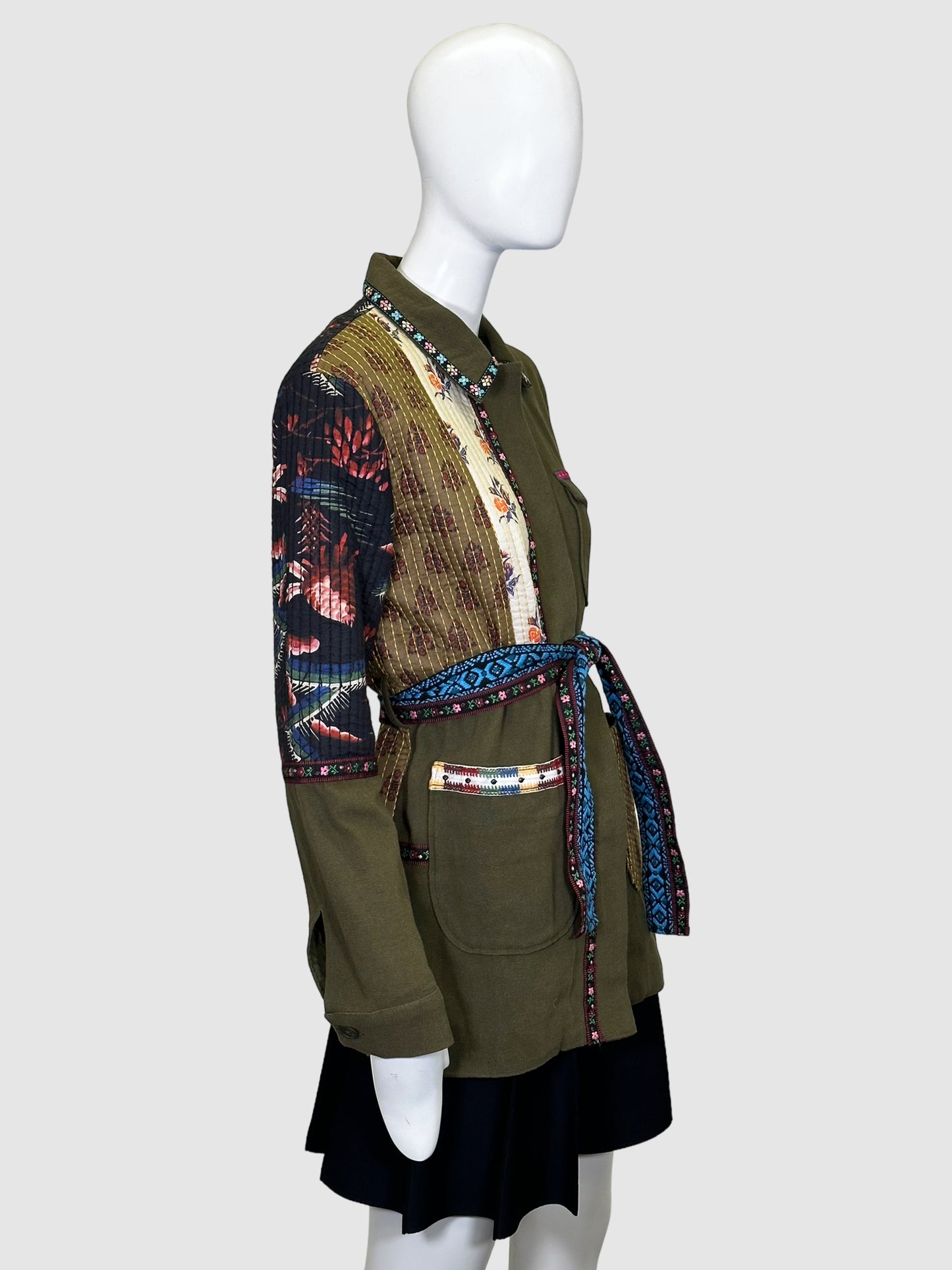 Desigual Khaki Quilted Button-Up Jacket - Size M