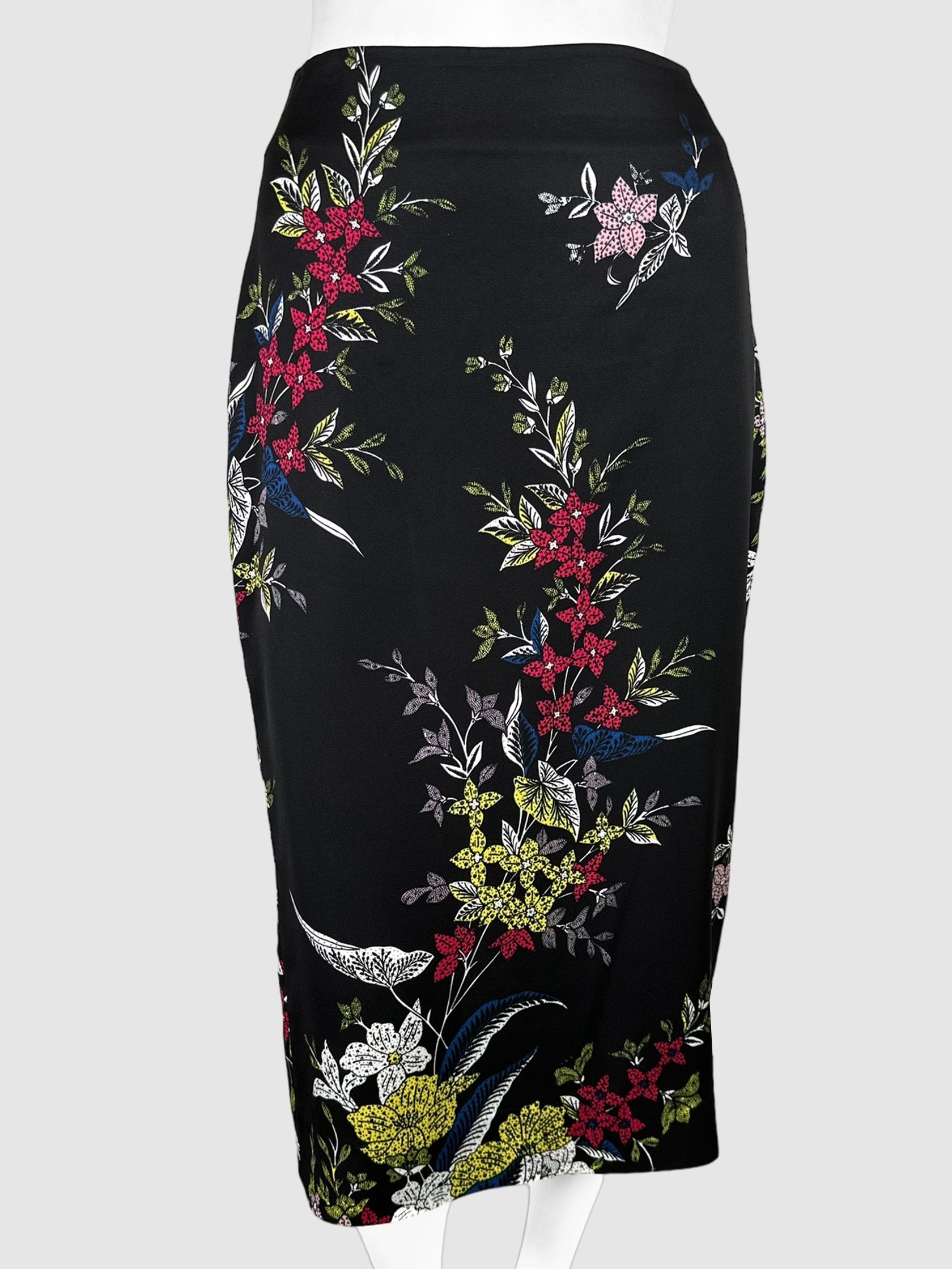 Diane Von Furstenberg Black, White, Green, Red, Yellow, and Blue Floral Midi Skirt Size 12 Consignment Secondhand Designer Luxury Resale Toronto Trendy