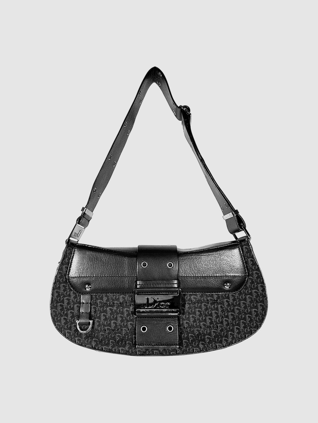 Christian Dior Black Canvas and Leather Street Chic Columbus Shoulder Bag luxury designer resale consignment Toronto Canada secondhand trendy handbag