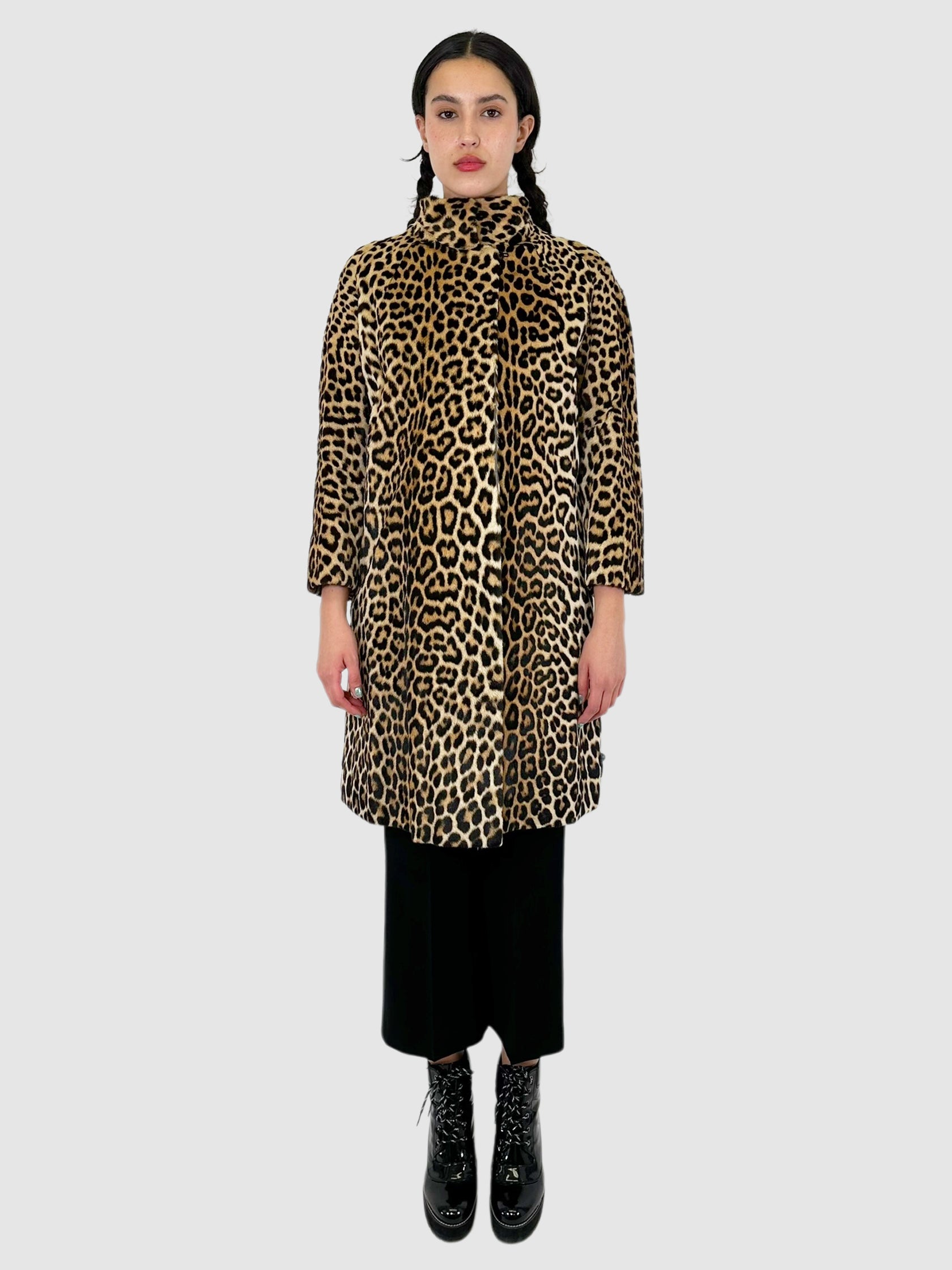 Christian Dior Beige and Black Leopard Mock Neck Midi Coat with Three-Quarter Sleeve, Size Small Luxury Designer Resale Consignment Toronto The RealReal 1stDibs Vestiaire Collective VSP