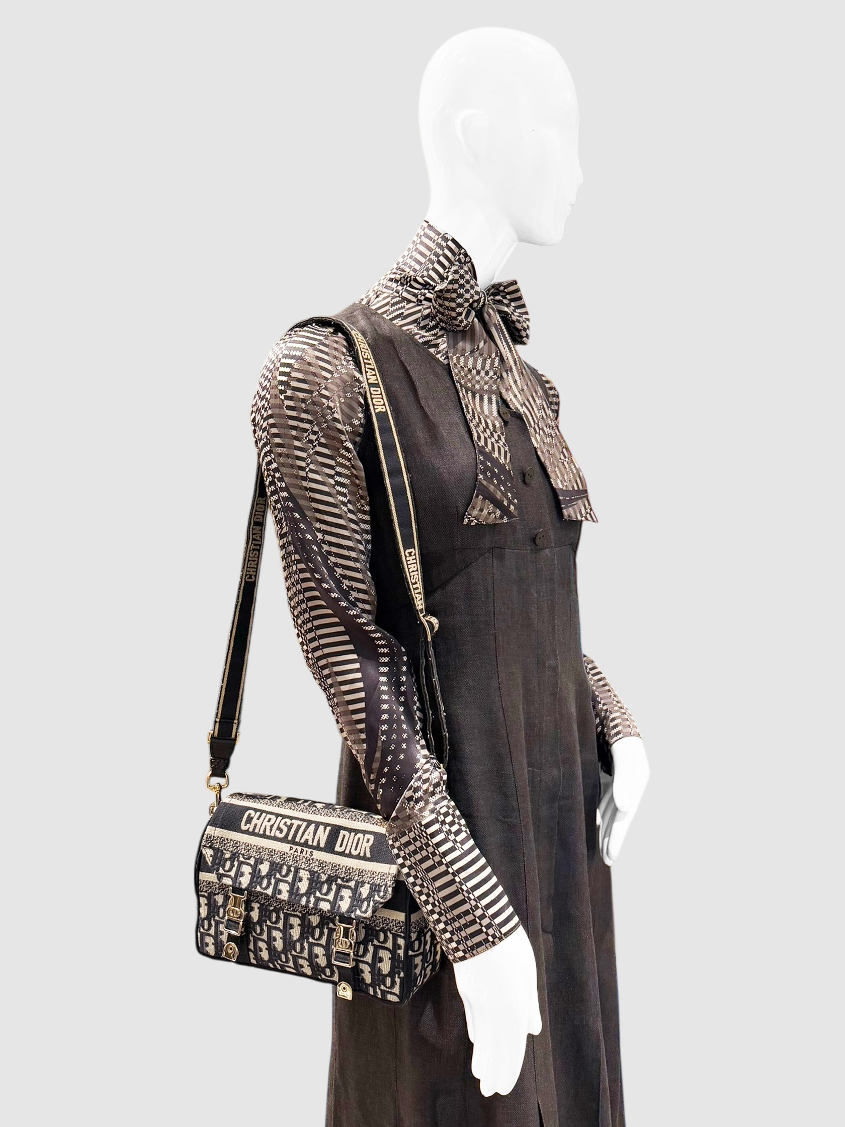 Christian Dior Blue and Cream Oblique Canvas Small Diorcamp Messenger Bag luxury designer resale consignment handbag secondhand Toronto Canada